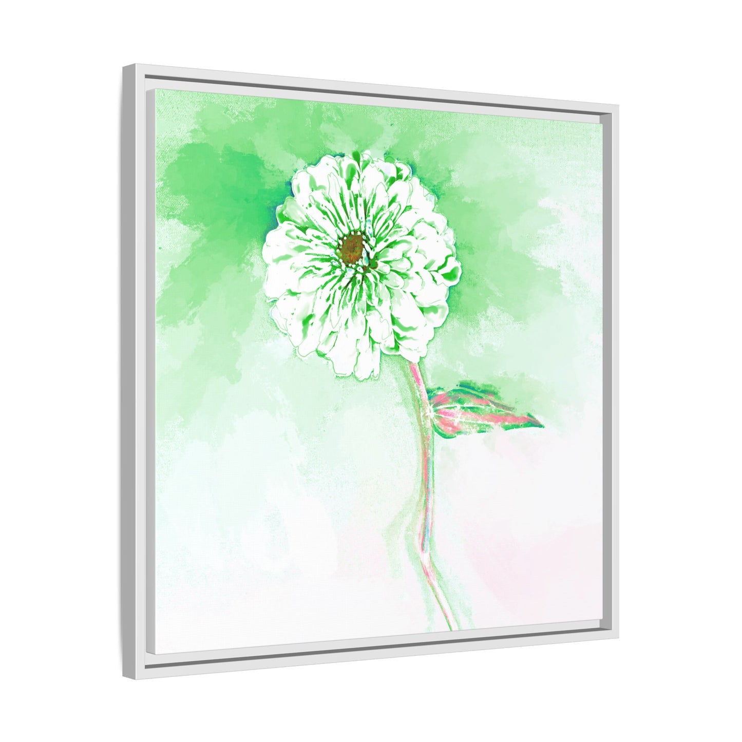 Zinnia Color Splash Matte Canvas Soft Green Framed