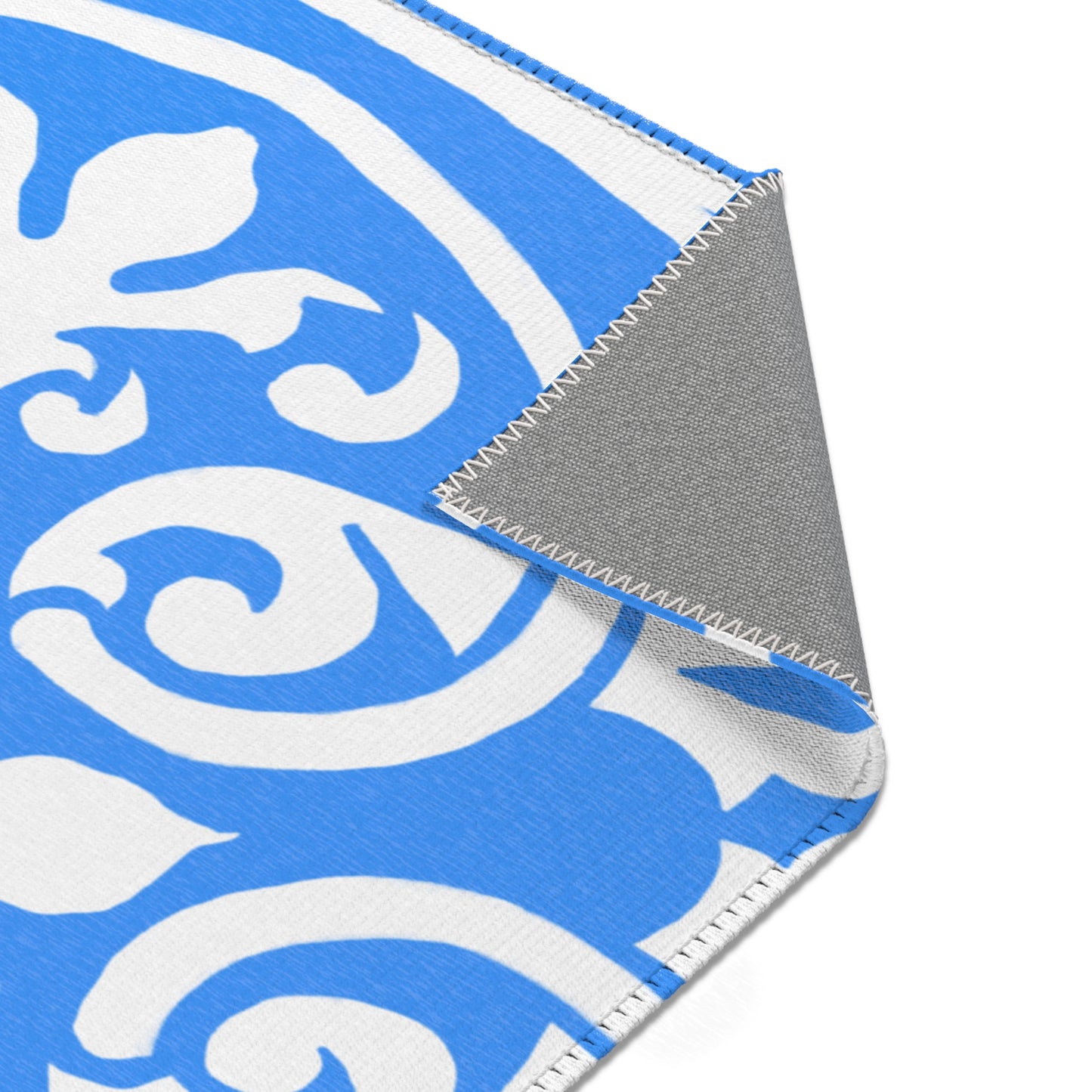 Scrollwork Indoor/Outdoor Rug Blue "Sola Fide..."