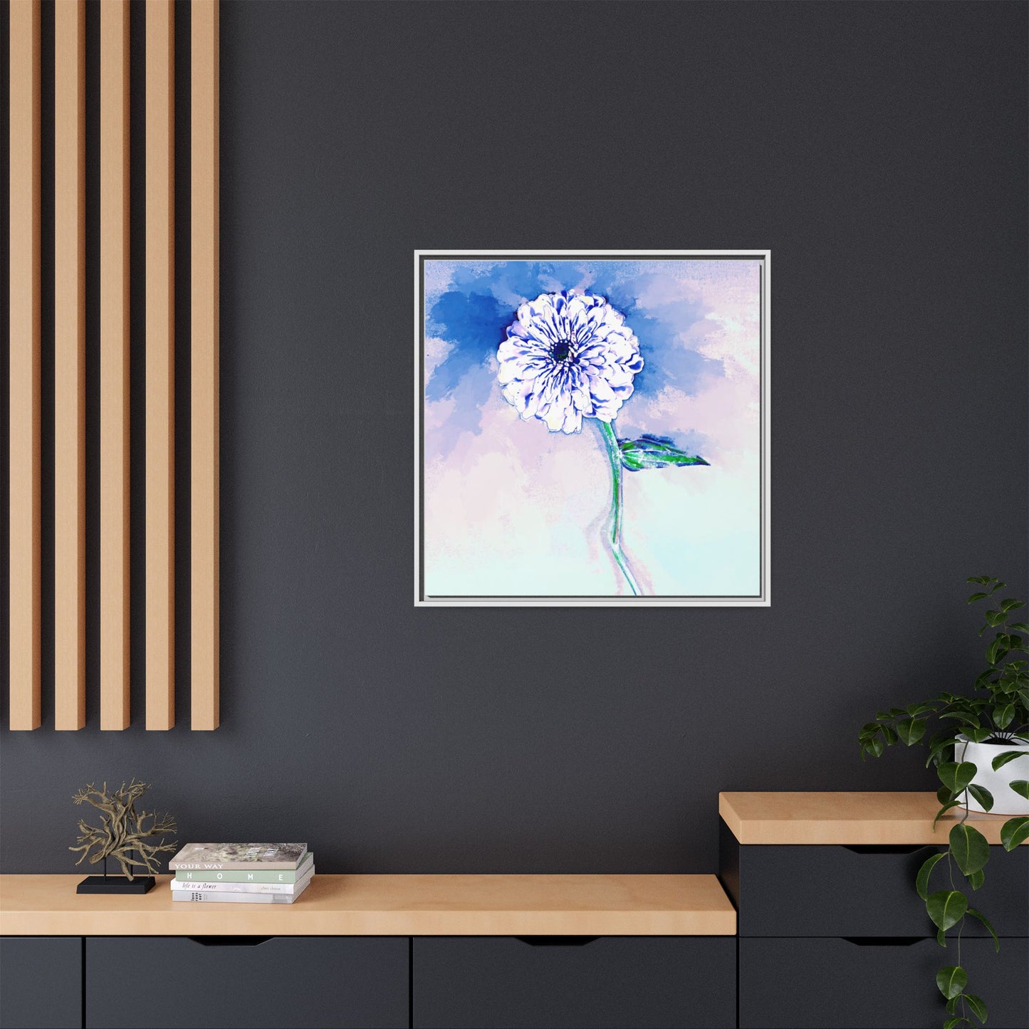 Zinnia Color Splash Matte Canvas Blue Framed