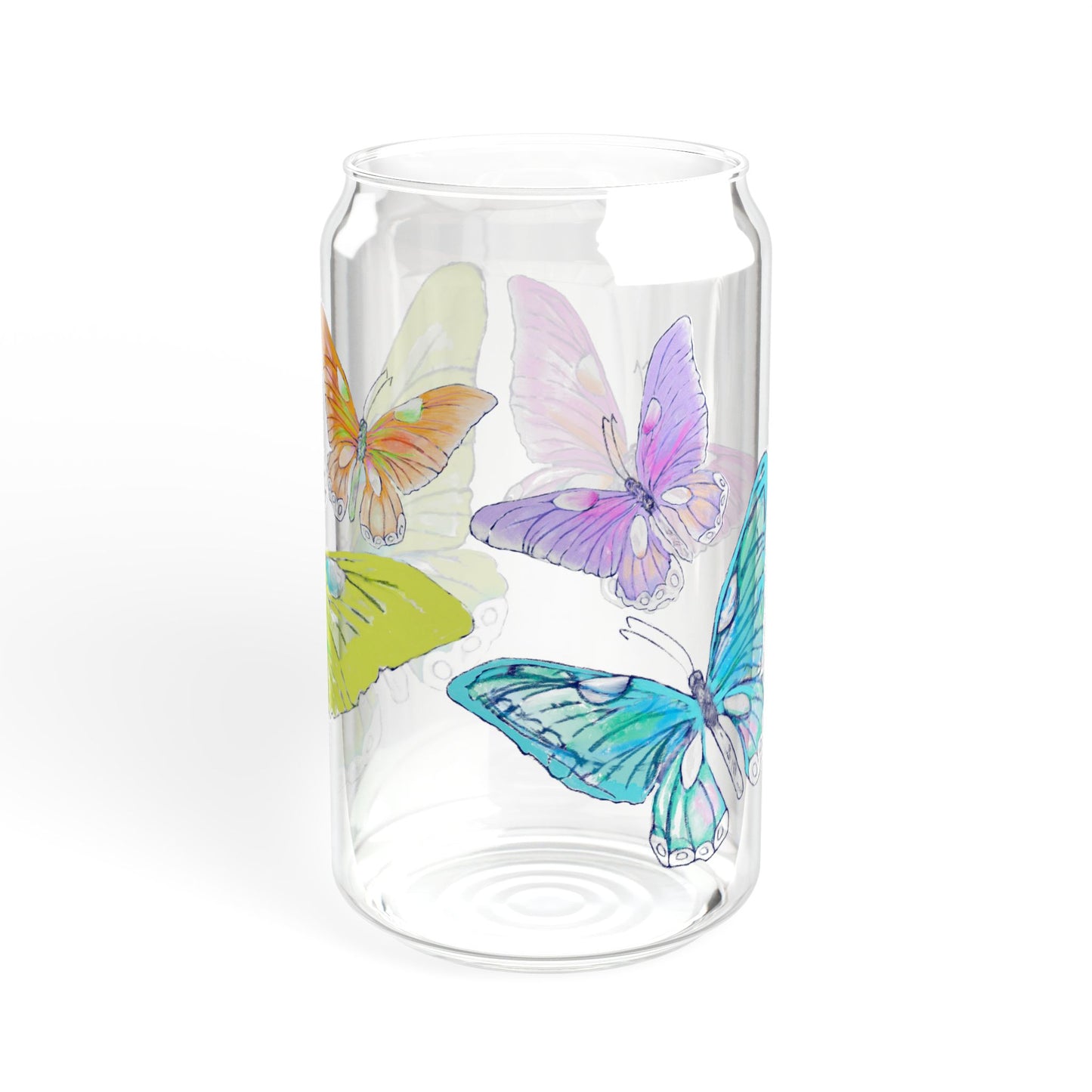 Butterfly Swing, Largest Butterfly is Greenish Yellow, Sipper Glass, 16oz, Choose With or Without lid