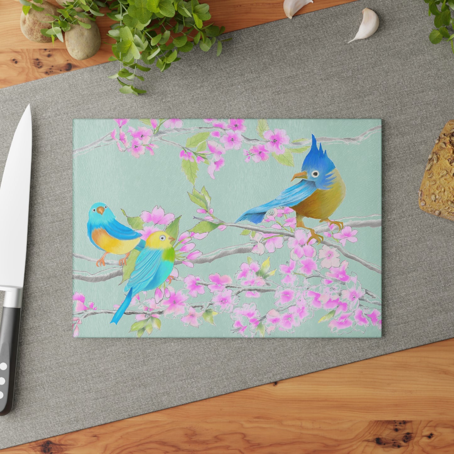 Cherry Chirp Glass Cutting Board