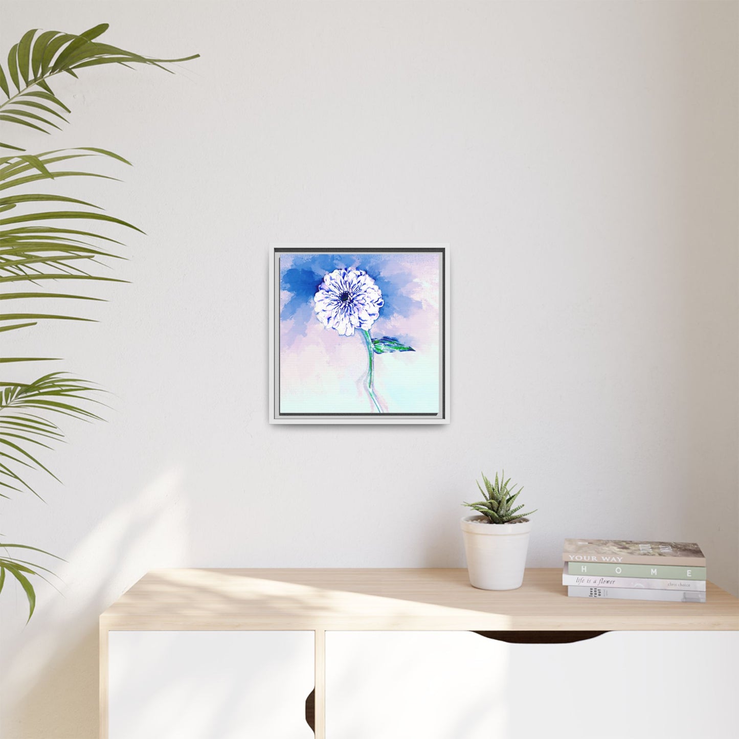 Zinnia Color Splash Matte Canvas Blue Framed