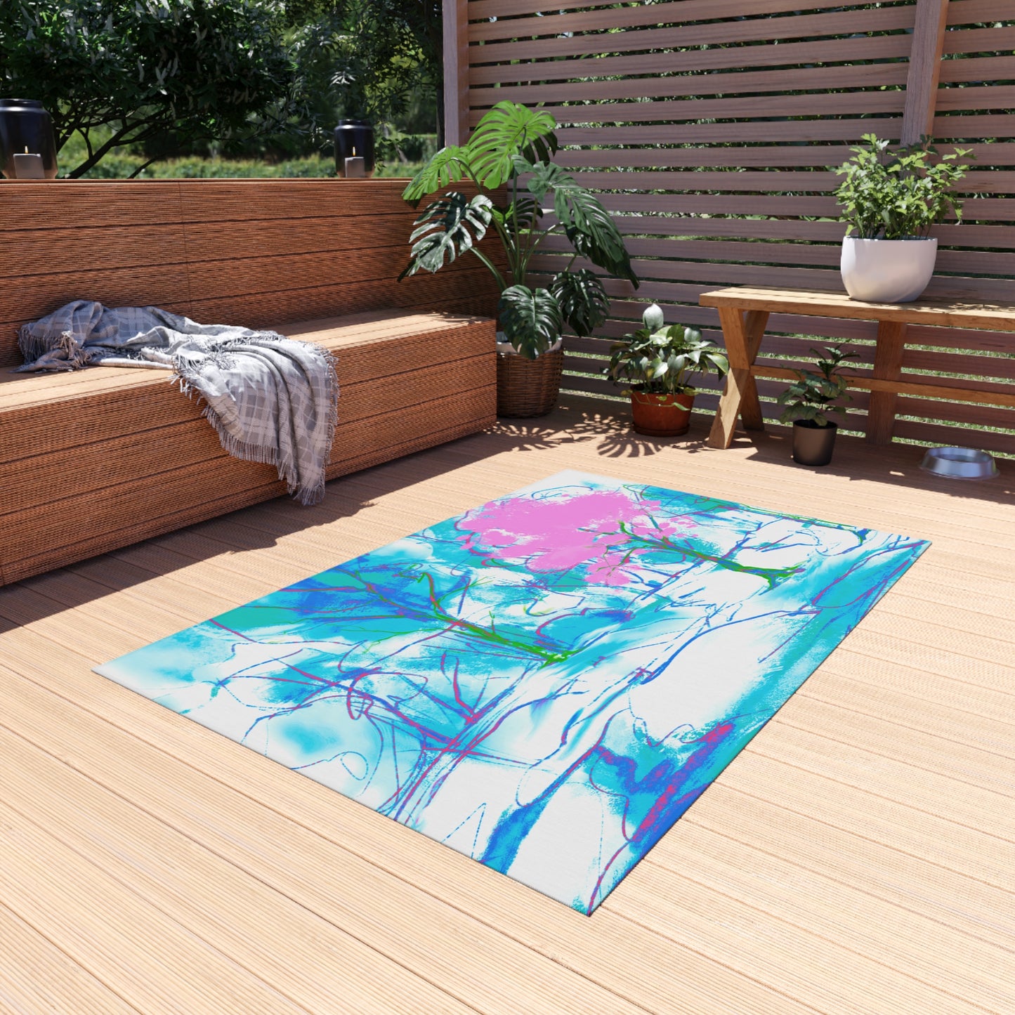Joyful Landscapes Indoor/Outdoor Rug , Pink and Blue, Non-slip