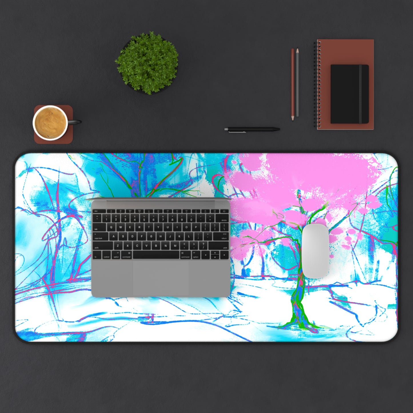 Joyful Landscapes Desk Mat, Pink, Green, and Periwinkle