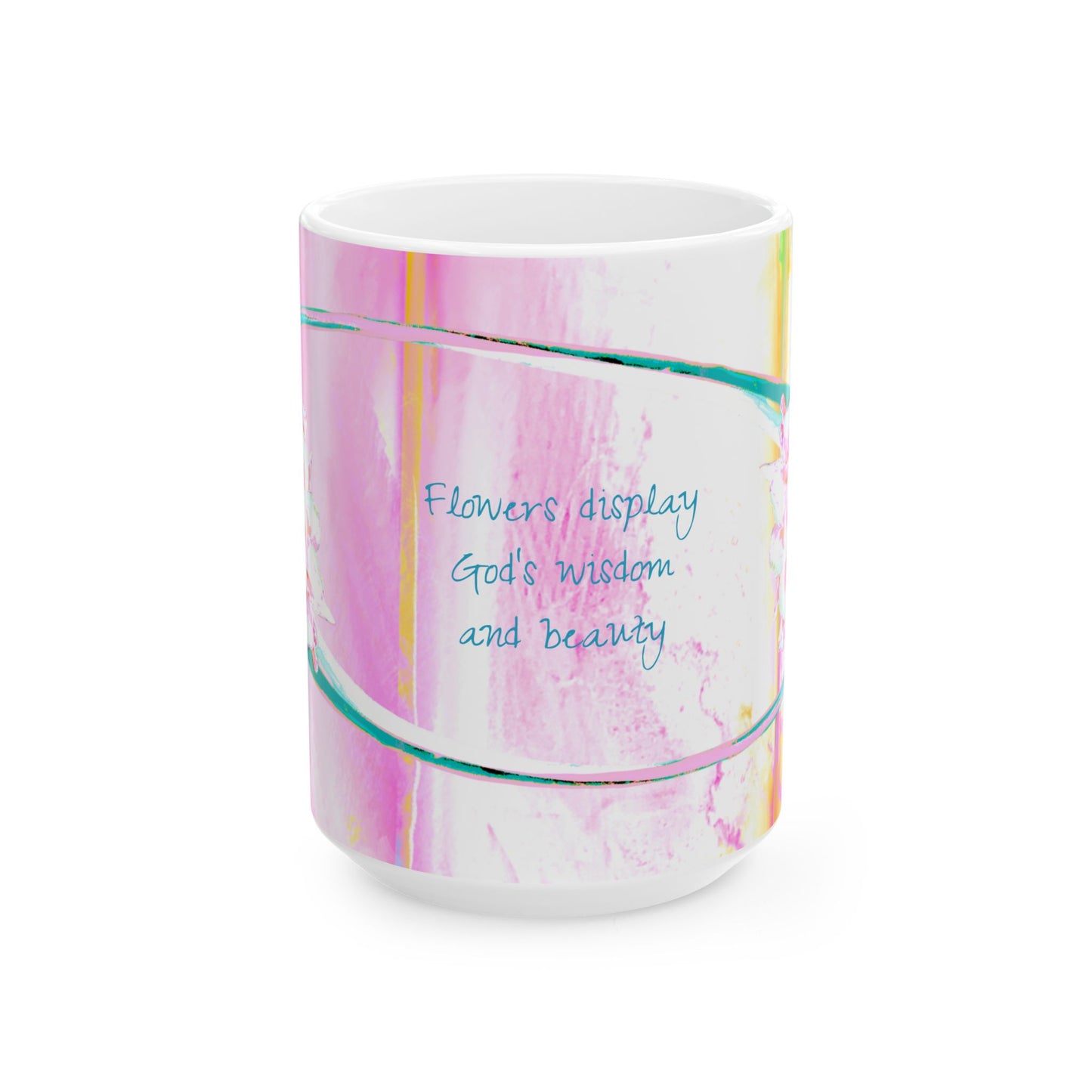 Zinnia Ceramic Mug Raspberry Orange "Flowers display God's wisdom and beauty"