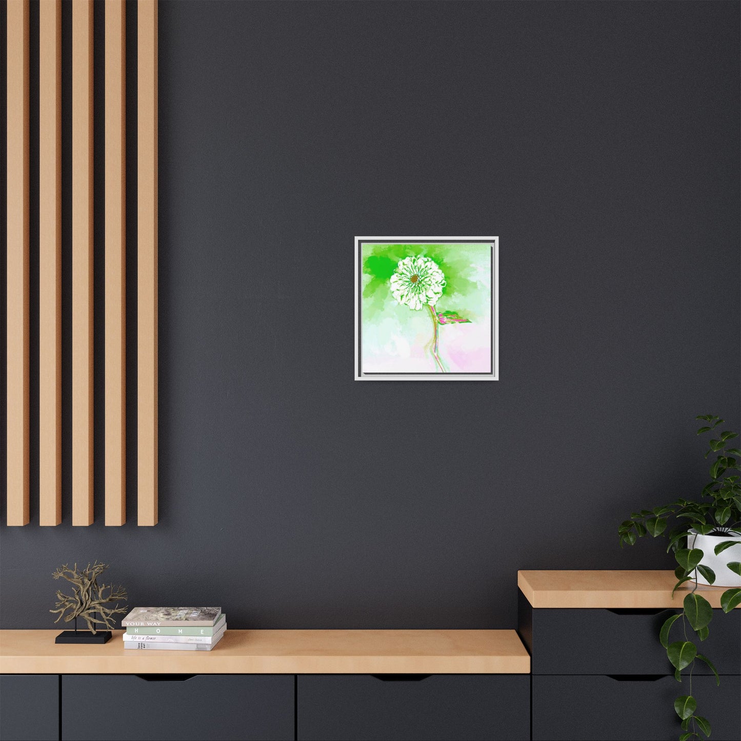 Zinnia Color Splash Matte Canvas Grass Green Framed