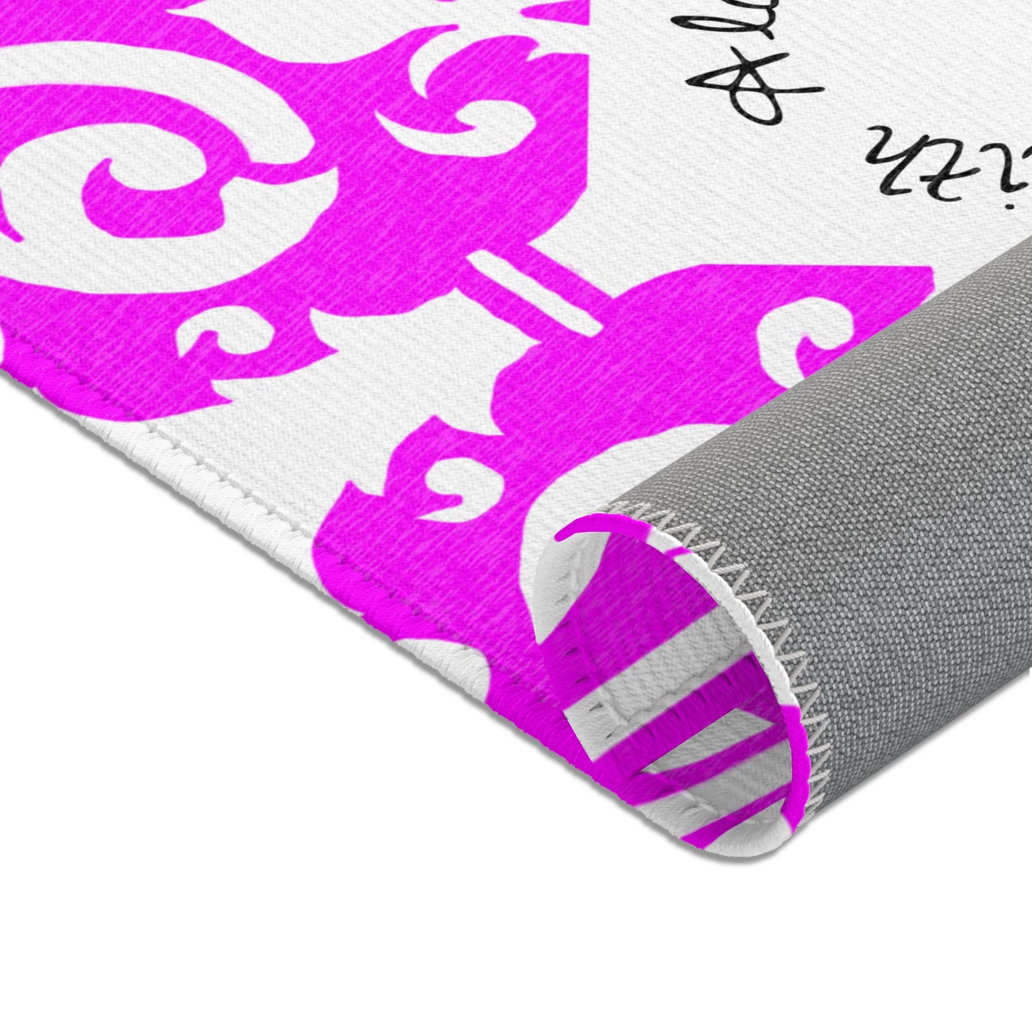 Scrollwork Indoor/Outdoor Rug Raspberry "Sola Fide..."