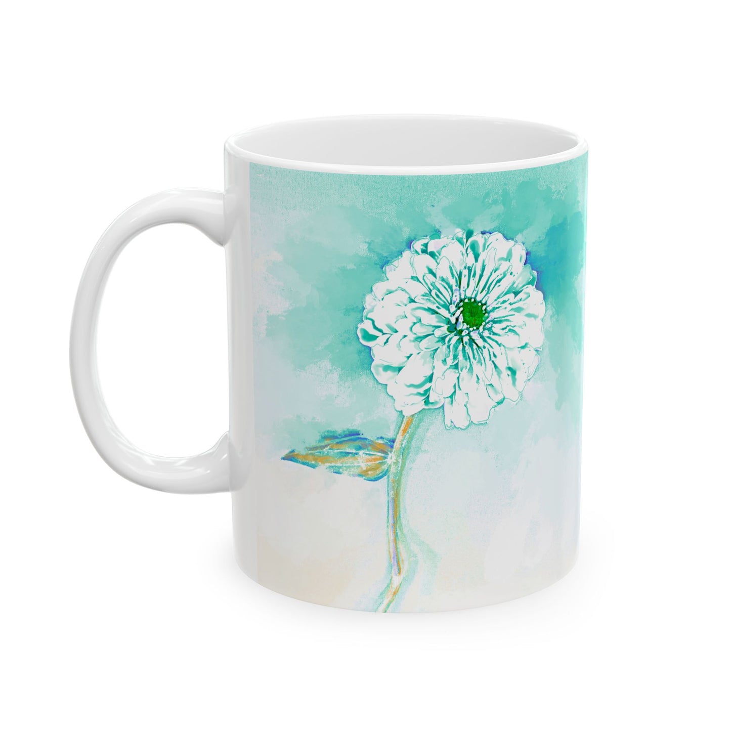 Zinnia Color Splash Mug Blue Green “Dare to Love”