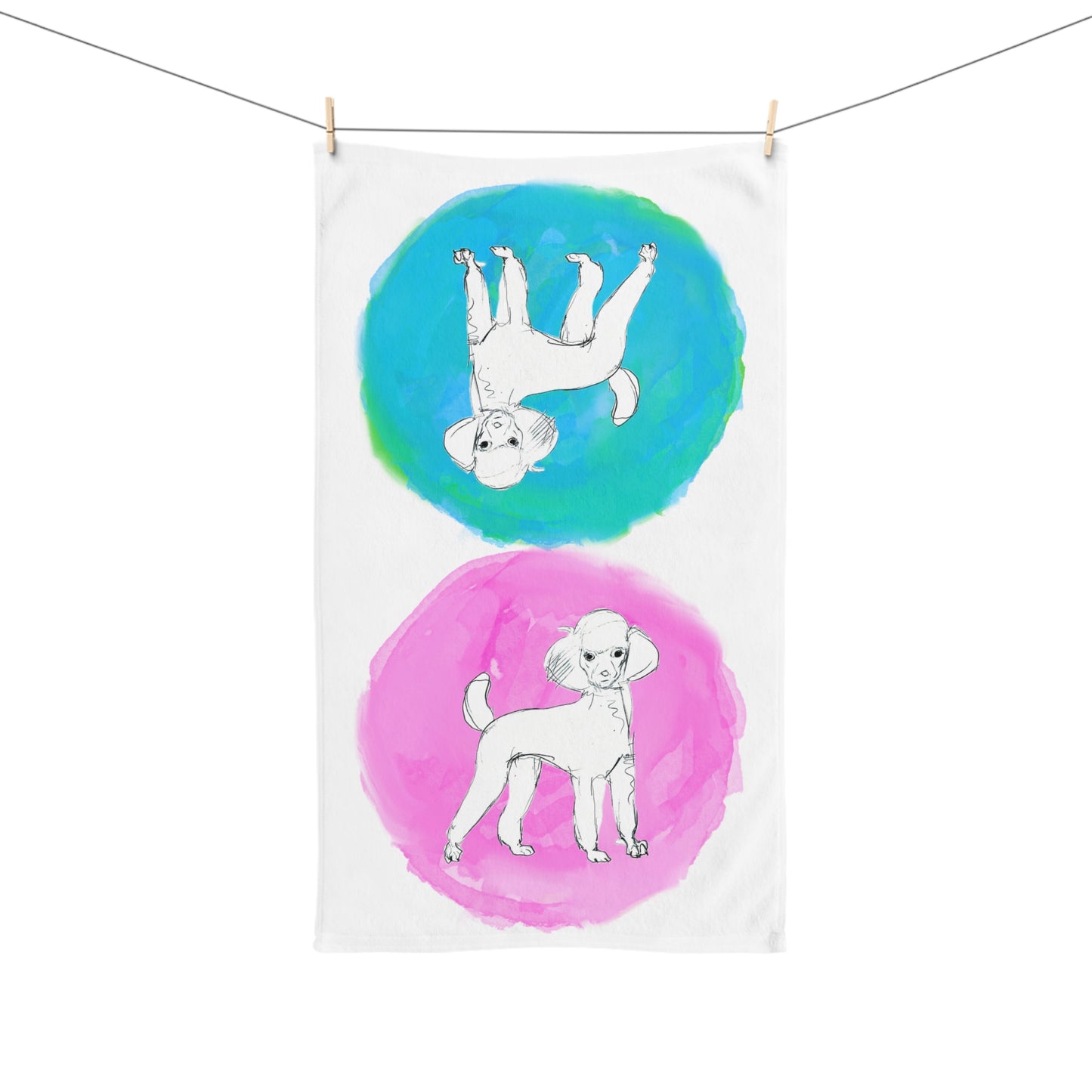 Dogi Fun Circles and Poodles Hand Towel in Aqua and Raspberry