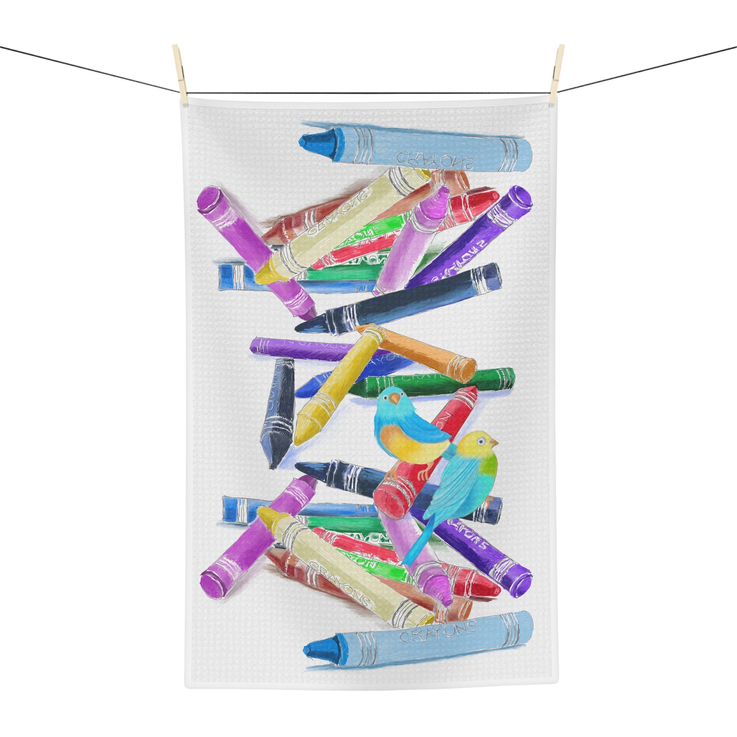 Microfiber Dish Towel Crayons with Jolly Bird