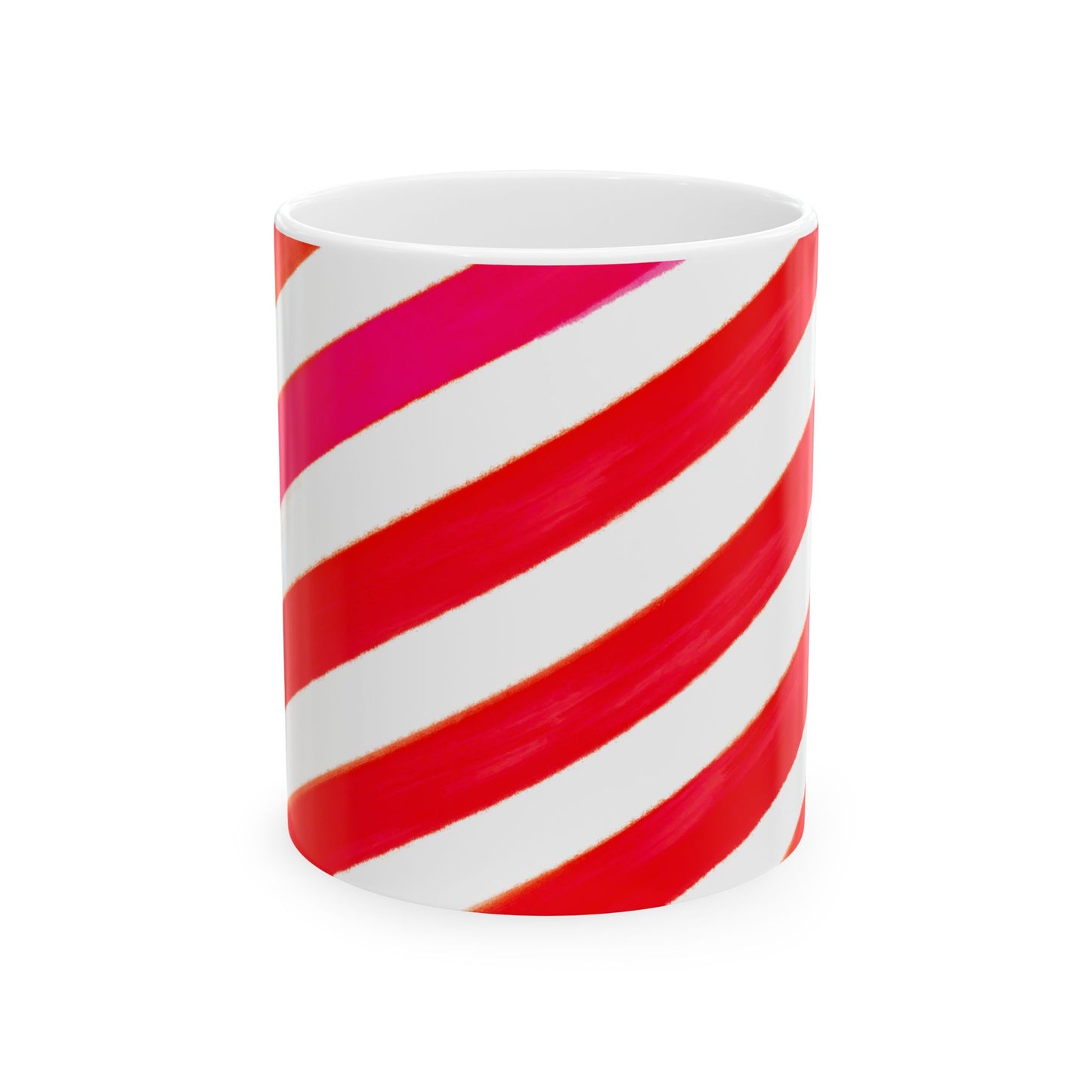 Diagonal Stripe Ceramic Mug in Red Pink, 11oz