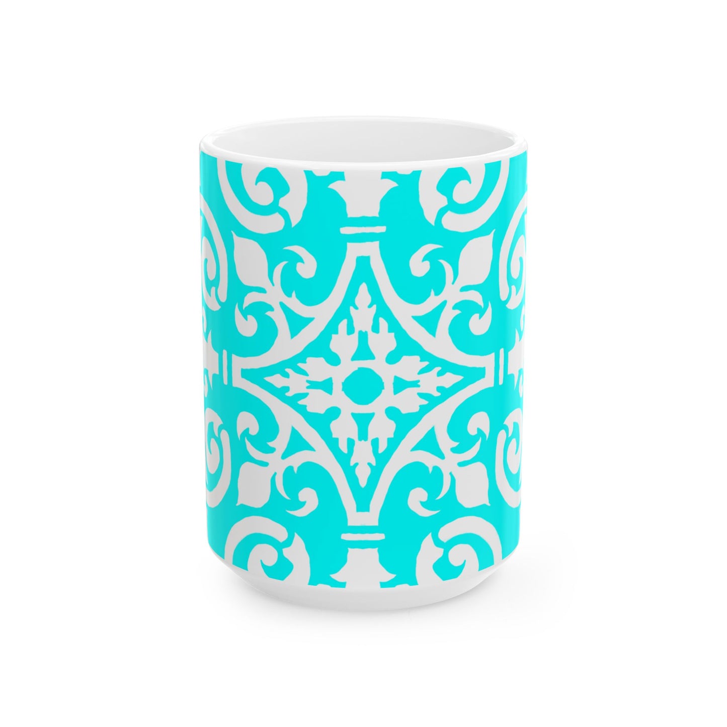 Scrollwork Ceramic Mug Aqua