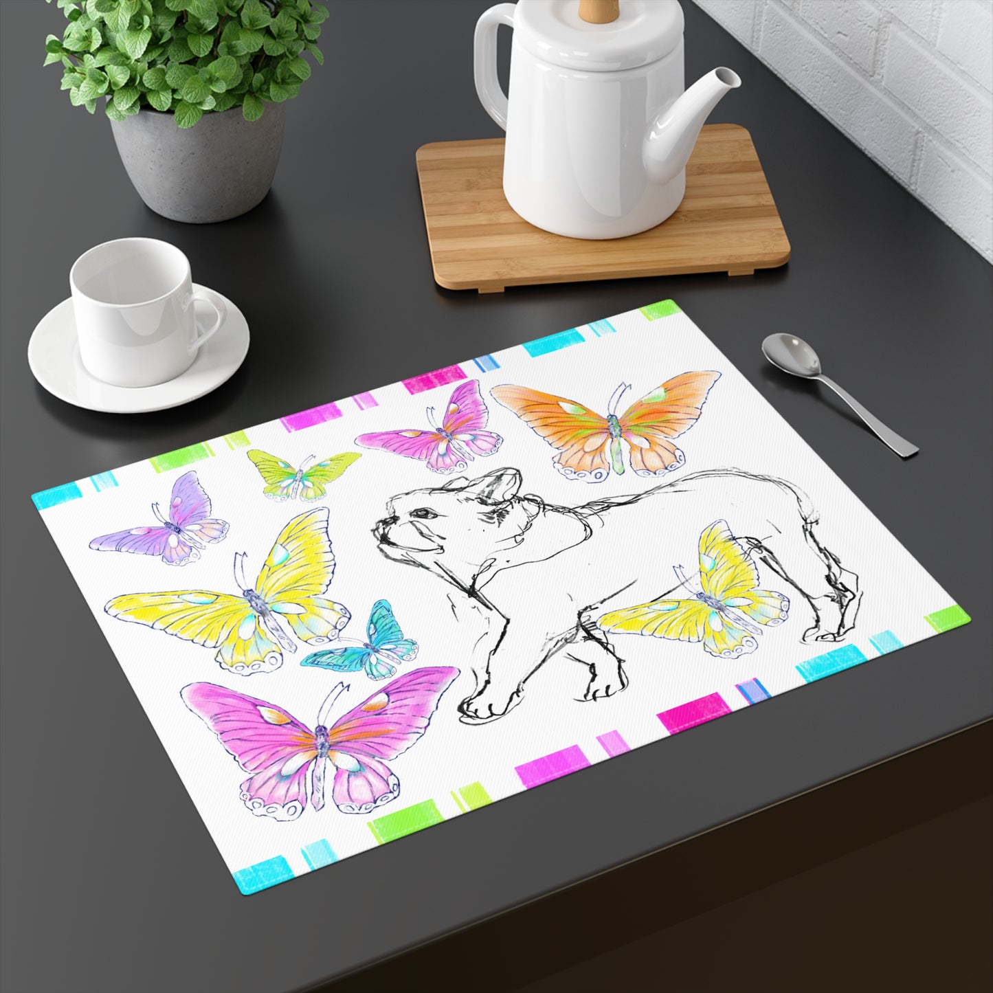 Dogi Butterfly Flutter Cotton Twill Placemat, Bulldog #2