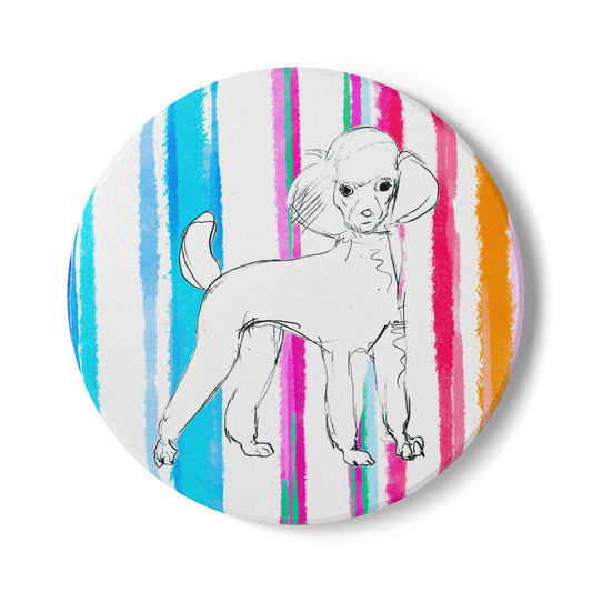 Dogi Fun Poodle Ceramic Coaster in Multi-color Stripes