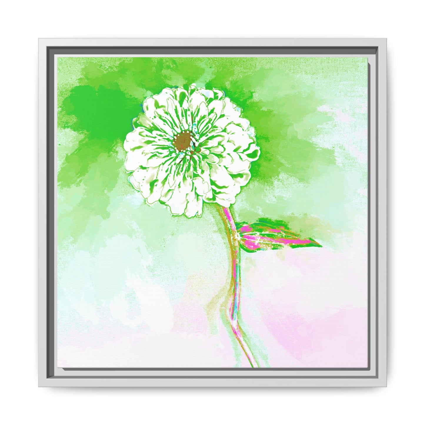 Zinnia Color Splash Matte Canvas Grass Green Framed