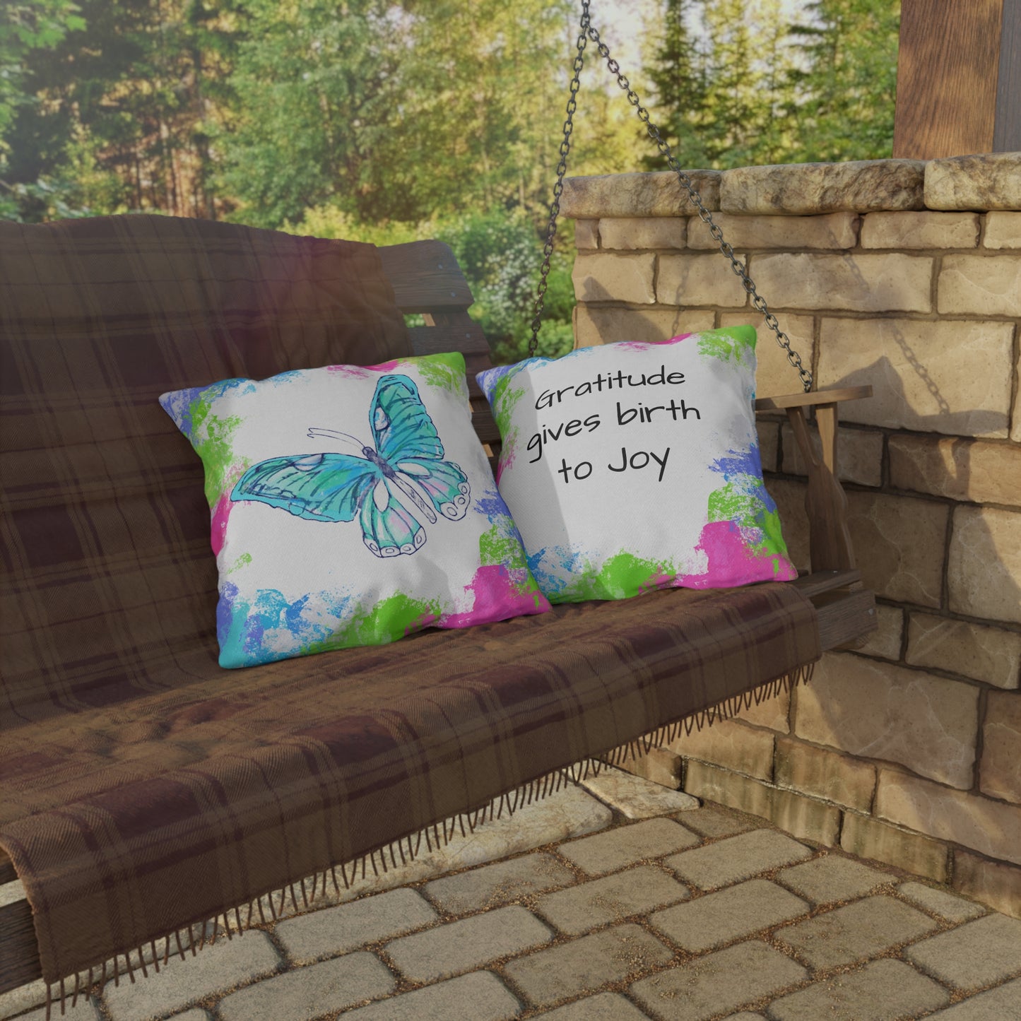 Swing Outdoor Pillow Gratitude gives birth to Joy