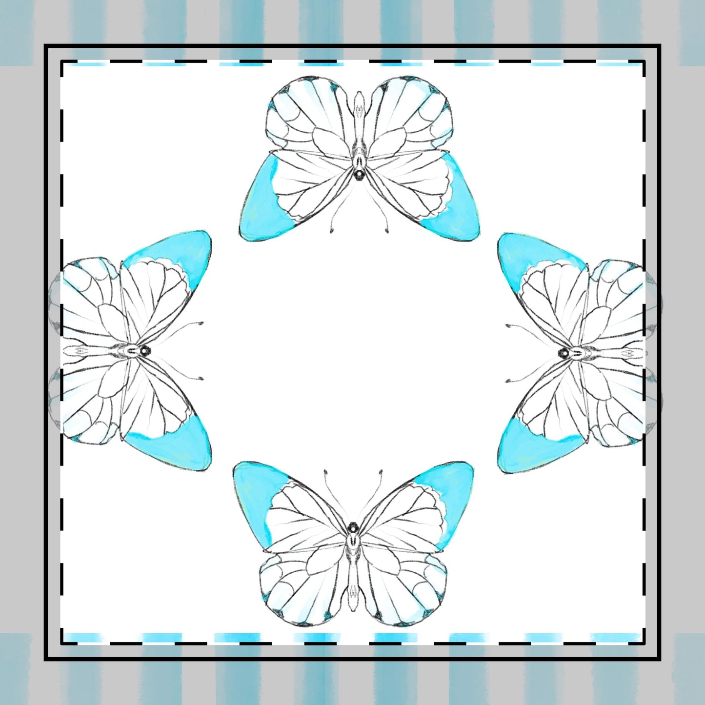 Butterfly Chroma Stripes Poly Twill Napkin, Aqua, Fabric Background Bright White