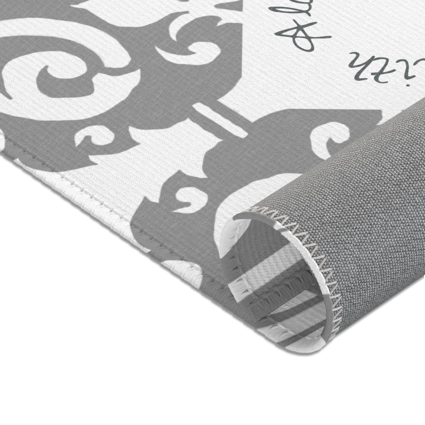 Scrollwork Indoor/Outdoor Rug Gray "Sola Fide..."