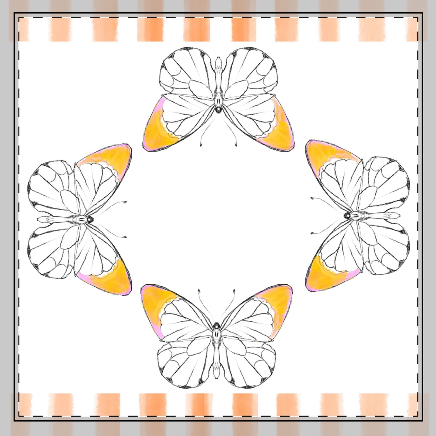 Butterfly Chroma Stripes, Cotton Twill Napkin , Orange, Fabric Background Creamy White