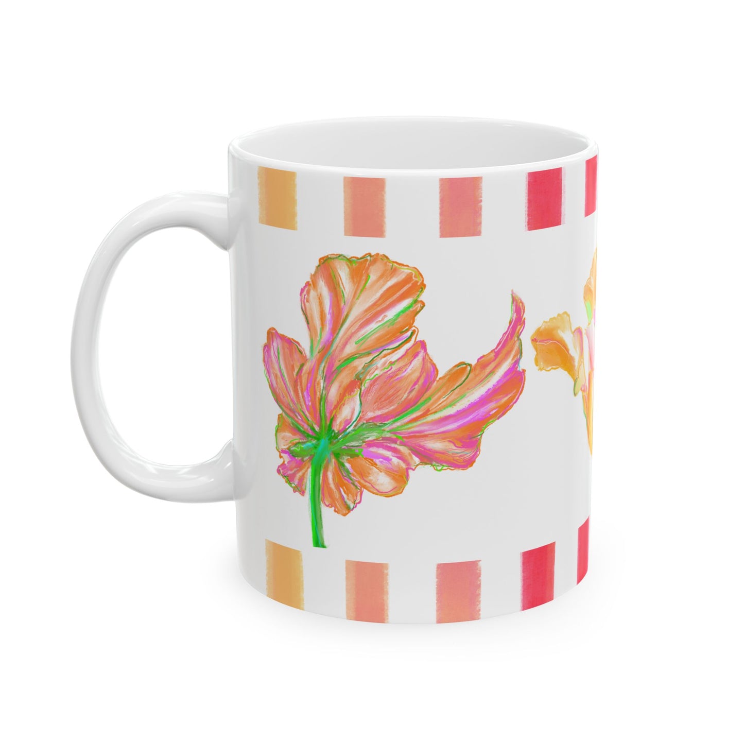 Tulip Love Ceramic Mug, (11oz, 15oz) Pink, Orange, Yellow