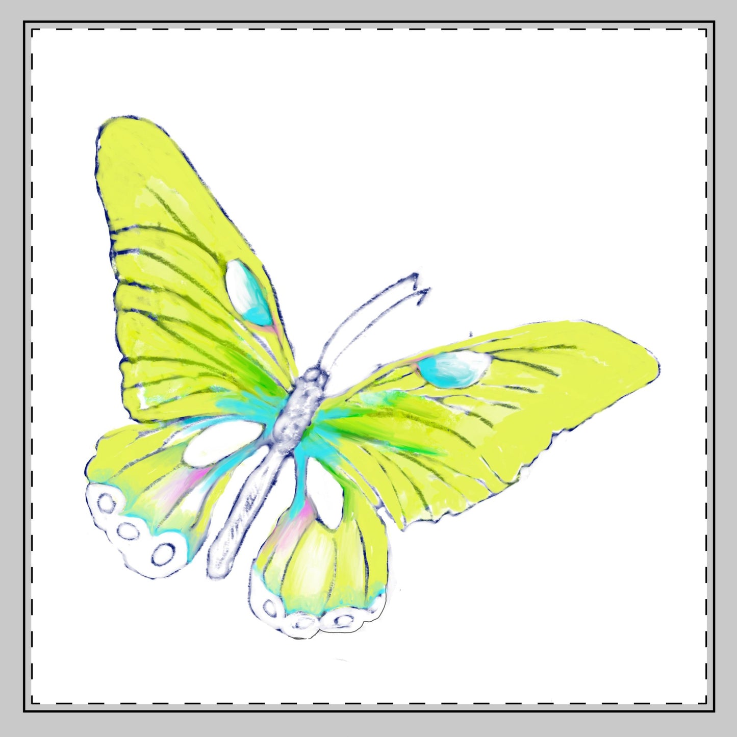 Butterfly Swing, Poly Twill Napkin, Yellow Green, Bright White Background