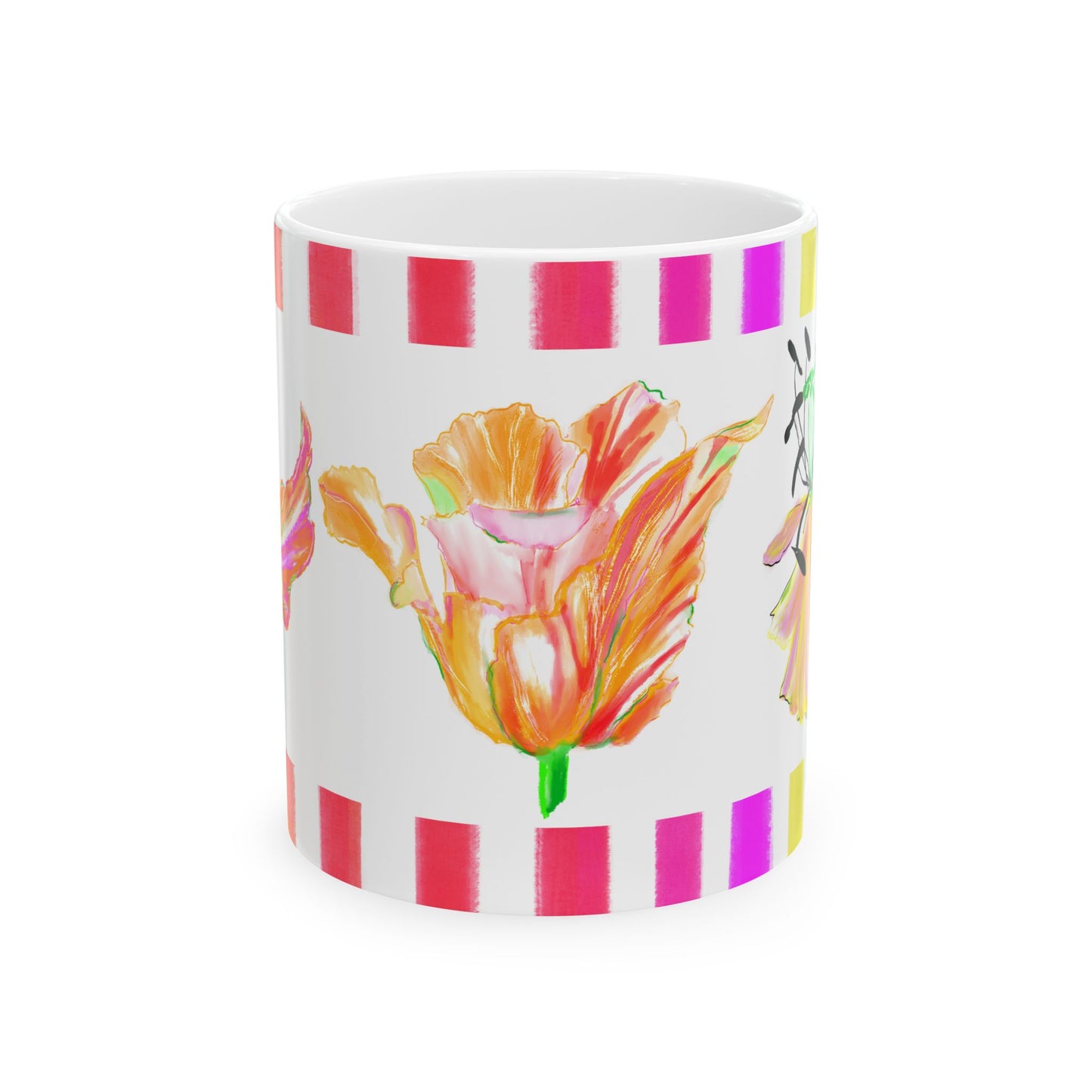 Tulip Love Ceramic Mug, (11oz, 15oz) Pink, Orange, Yellow