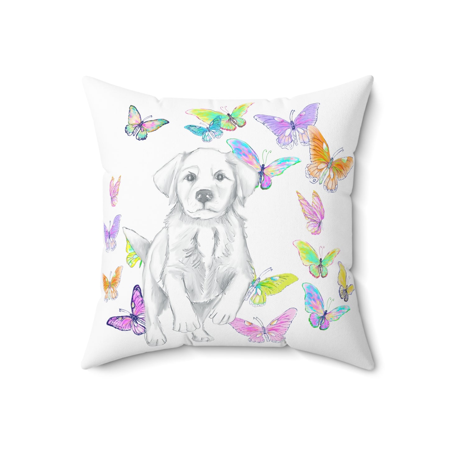 Dogi Butterfly Flutter Spun Polyester Square Pillow. Multi-Color Butterflies