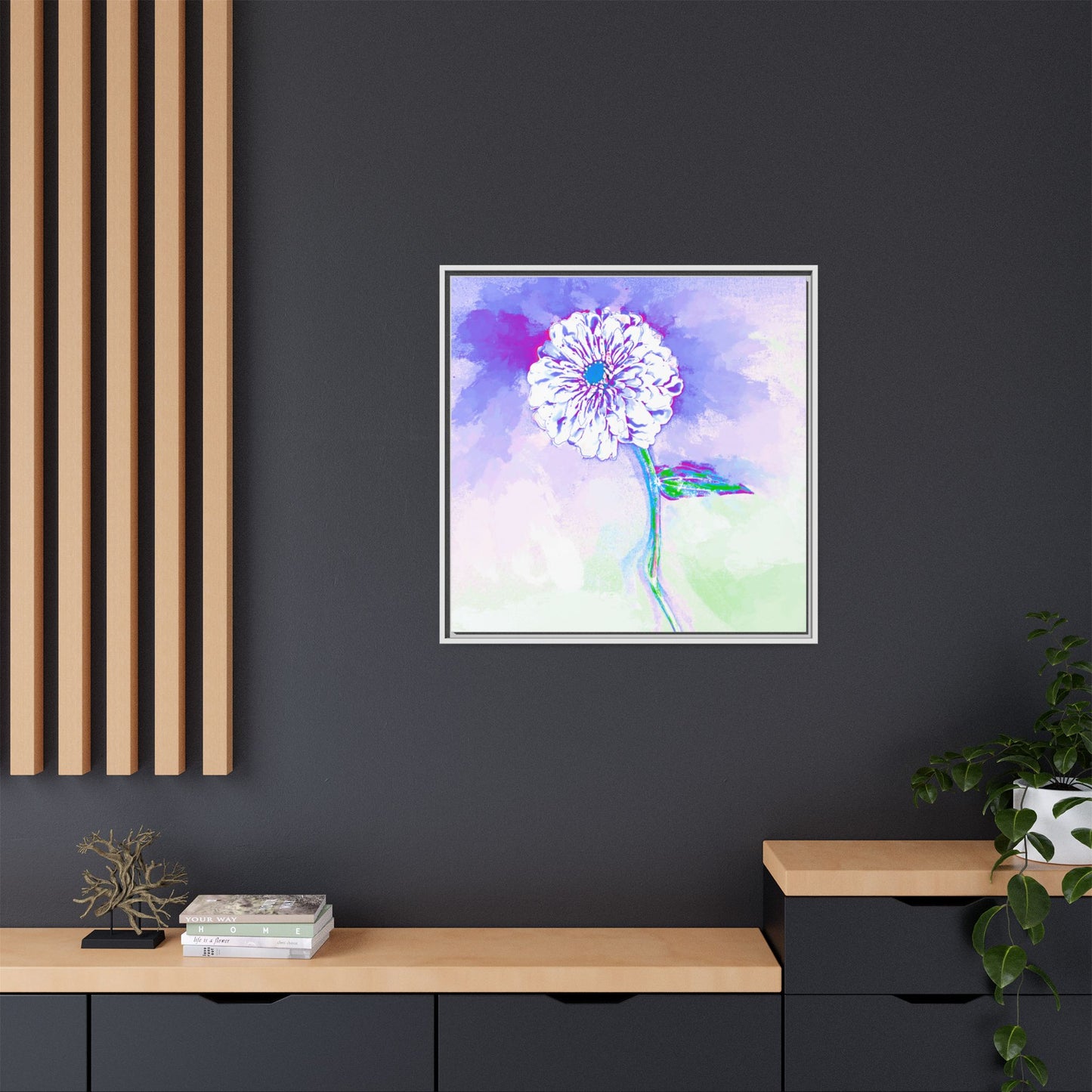 Zinnia Color Splash Matte Canvas Purple Framed