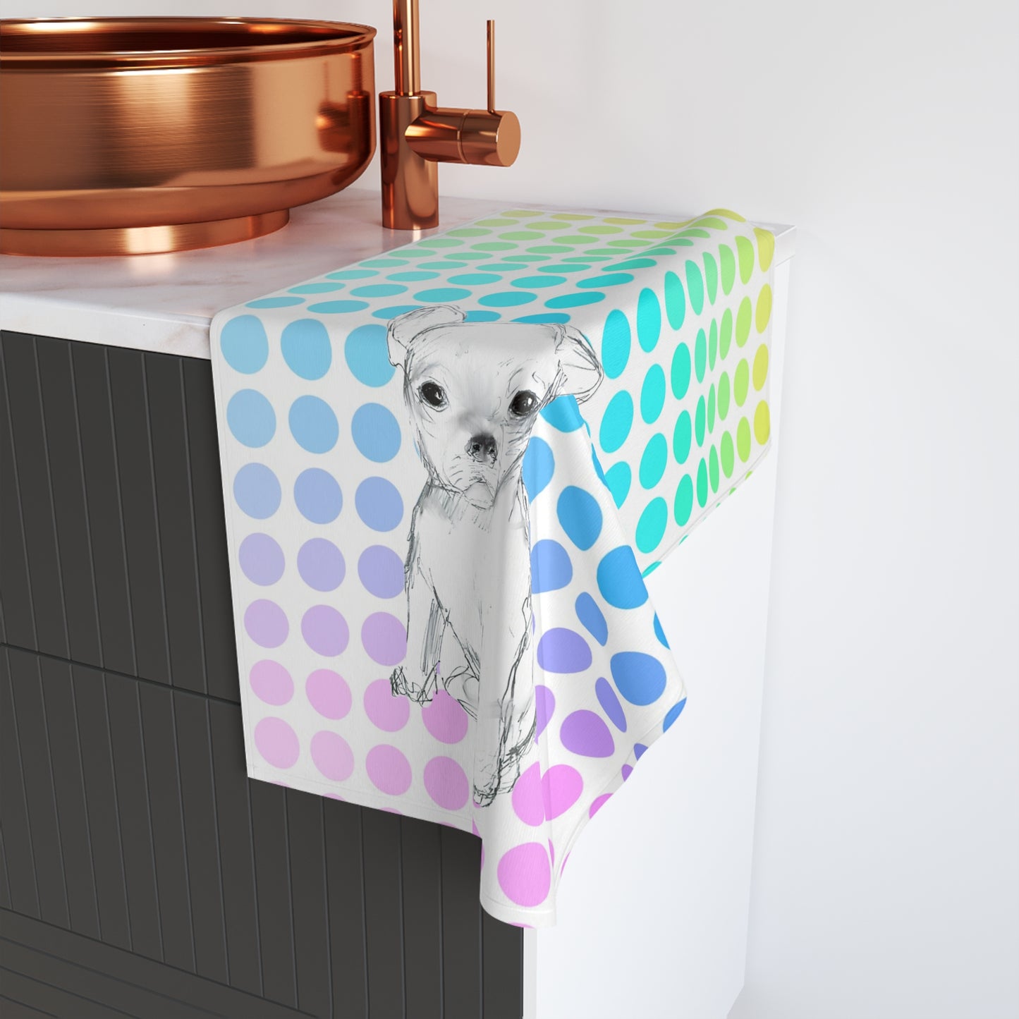 Dogi Fun Hand Towel, Chihuahua and Multi-Color Polka Dots