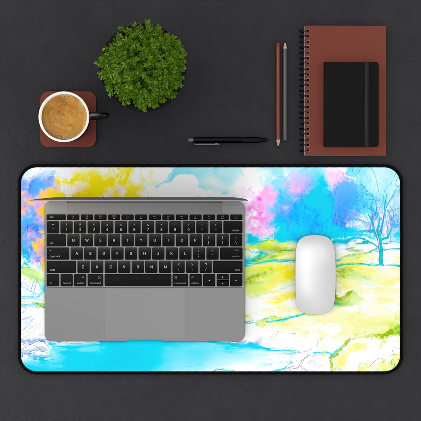 Joyful Landscapes Desk Mat, Yellow and Blue