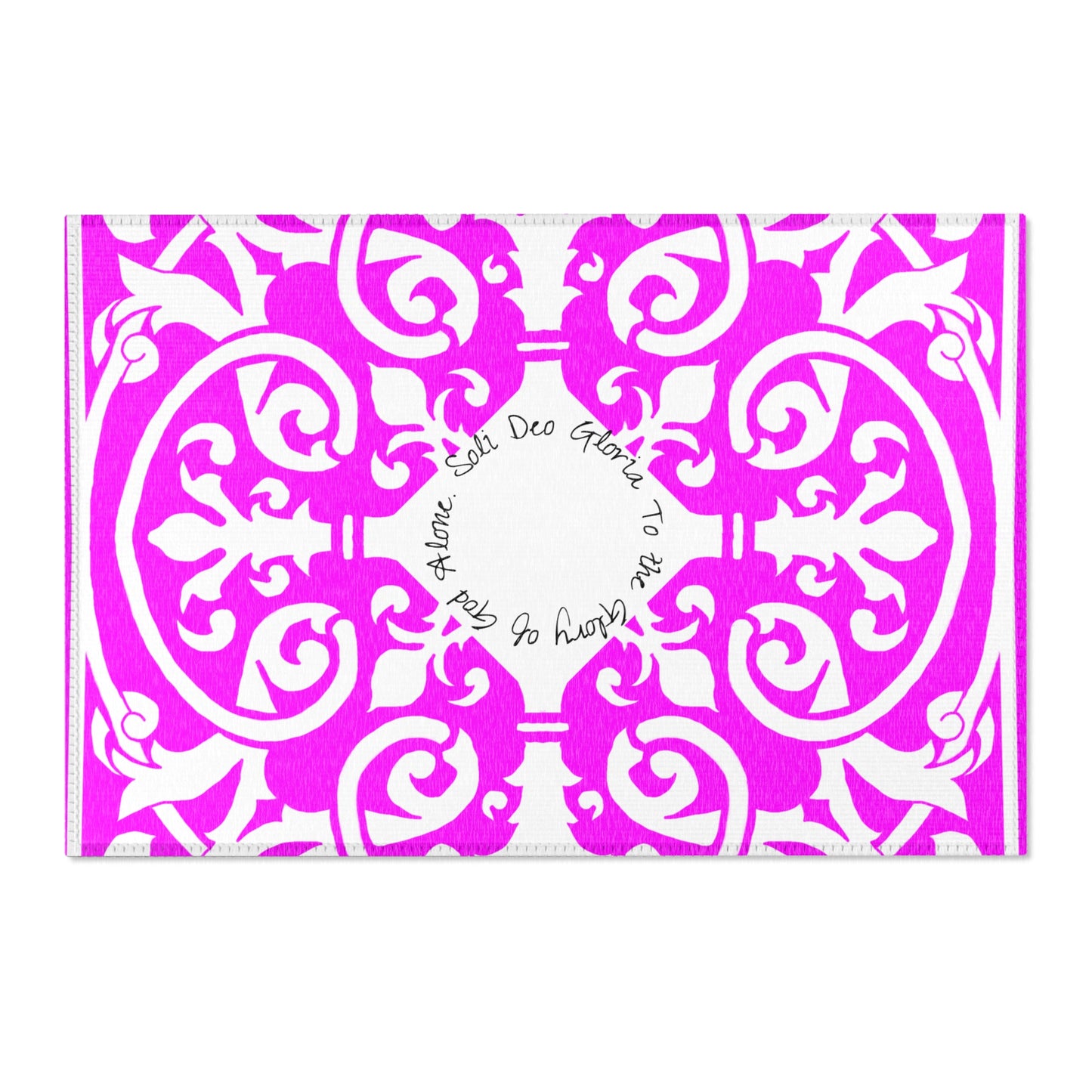 Scrollwork Indoor/Outdoor Rug Raspberry "Soli Deo Gloria..."