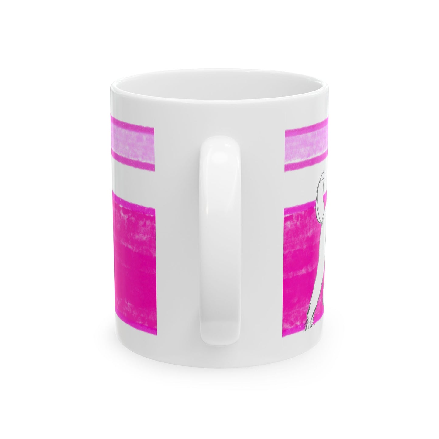 Mega Stripe Dogi Butterfly Flutter Ceramic Mug, (11oz, 15oz),  Raspberry Pink Poodle