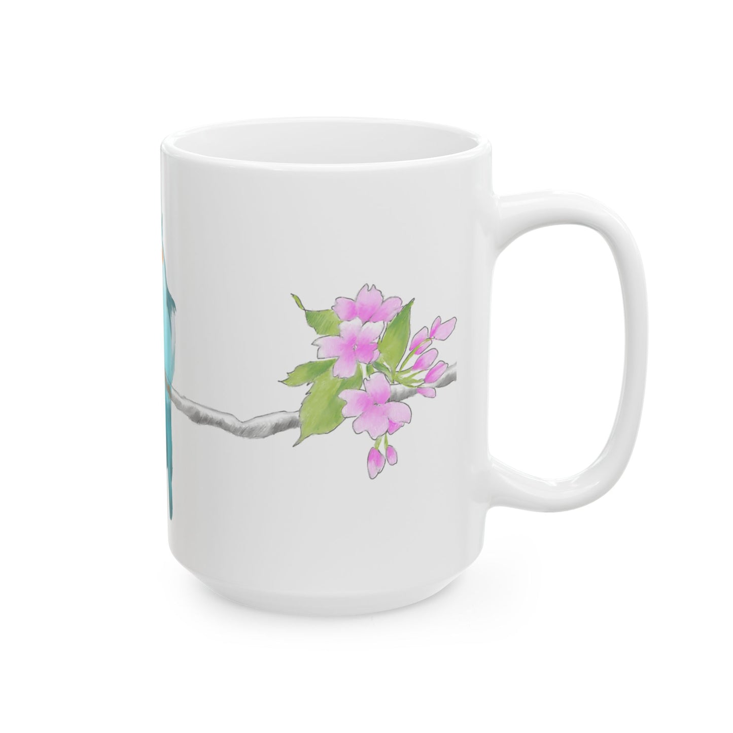 Jolly Birds Ceramic Mug, (11oz, 15oz) Teal birdie