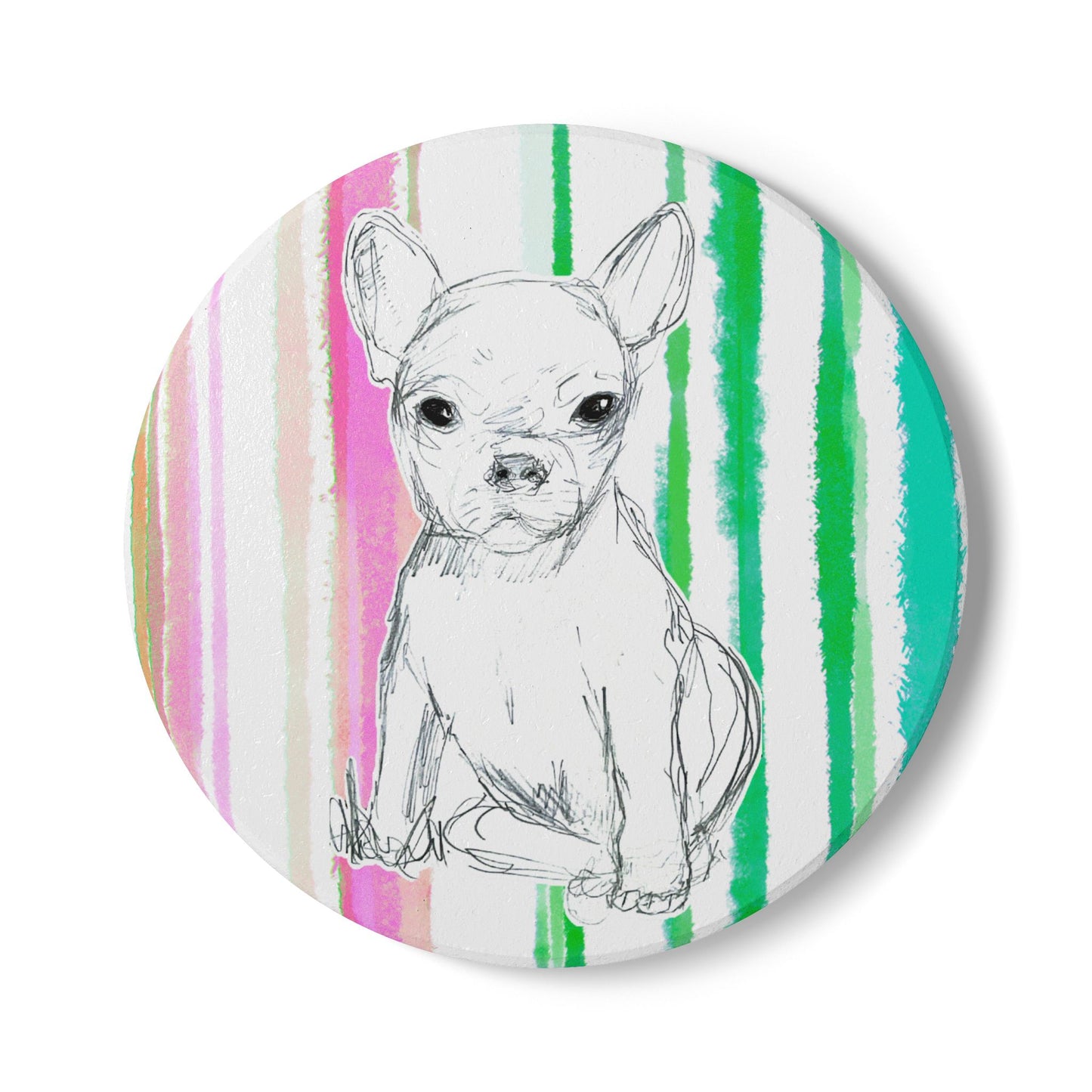 Dogi Fun Chihuahuas Doggie Ceramic Coaster in Multi-stripes.