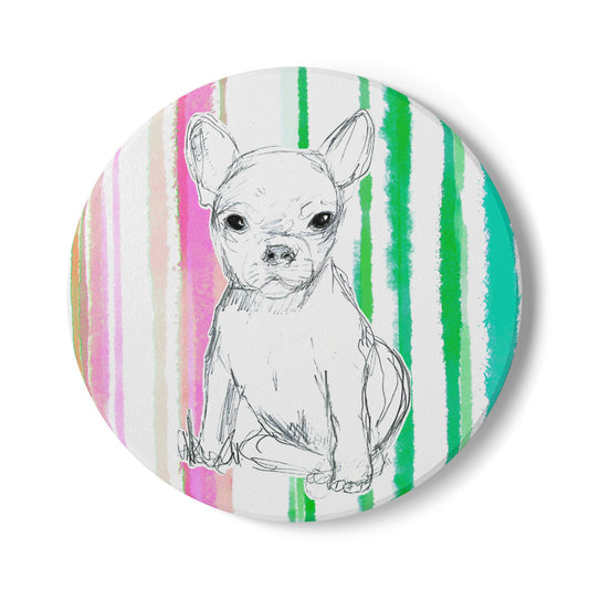 Dogi Fun Chihuahuas  Doggie Ceramic Coaster in Multi-stripes.
