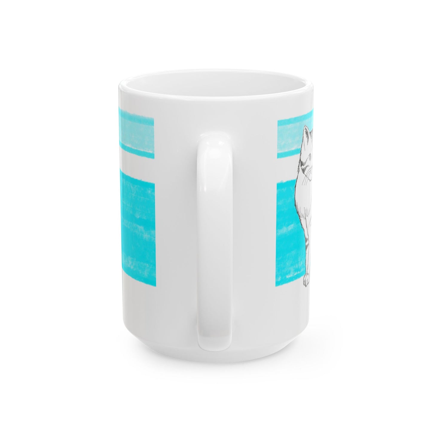 Mega Stripe Kitty Butterfly Flutter Ceramic Mug Aqua