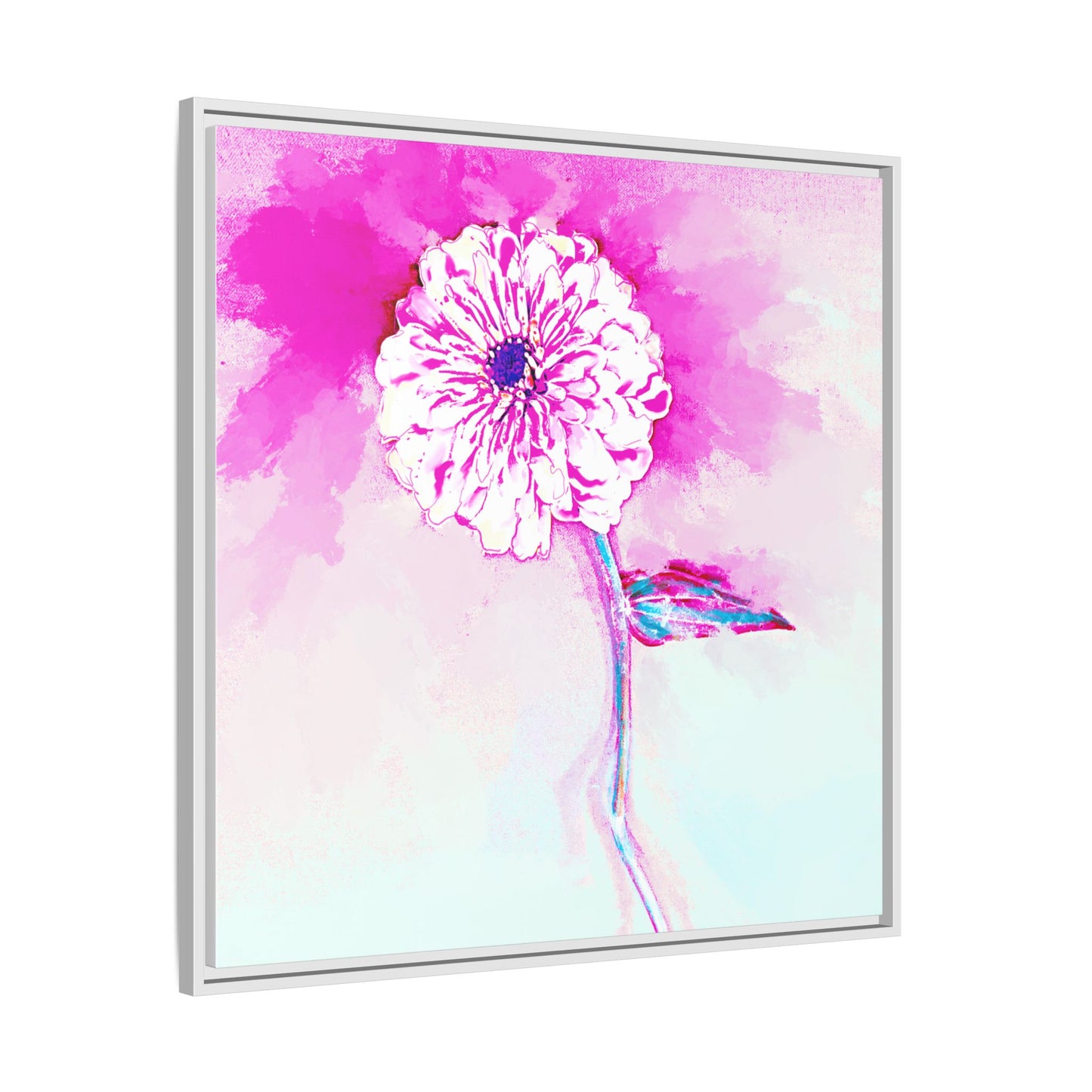 Zinnia Color Splash Matte Canvas Bright Raspberry Framed