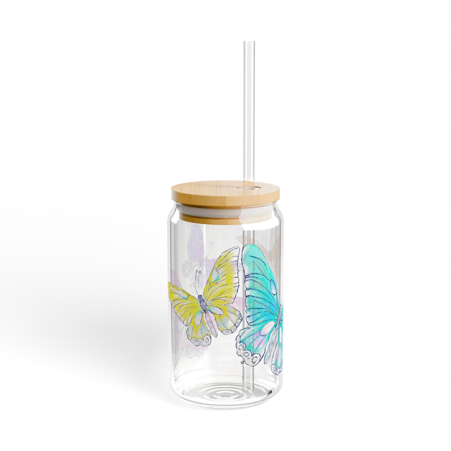 Butterfly Swing, Largest Butterfly is Aqua, Sipper Glass, 16oz, Choose With or Without lid