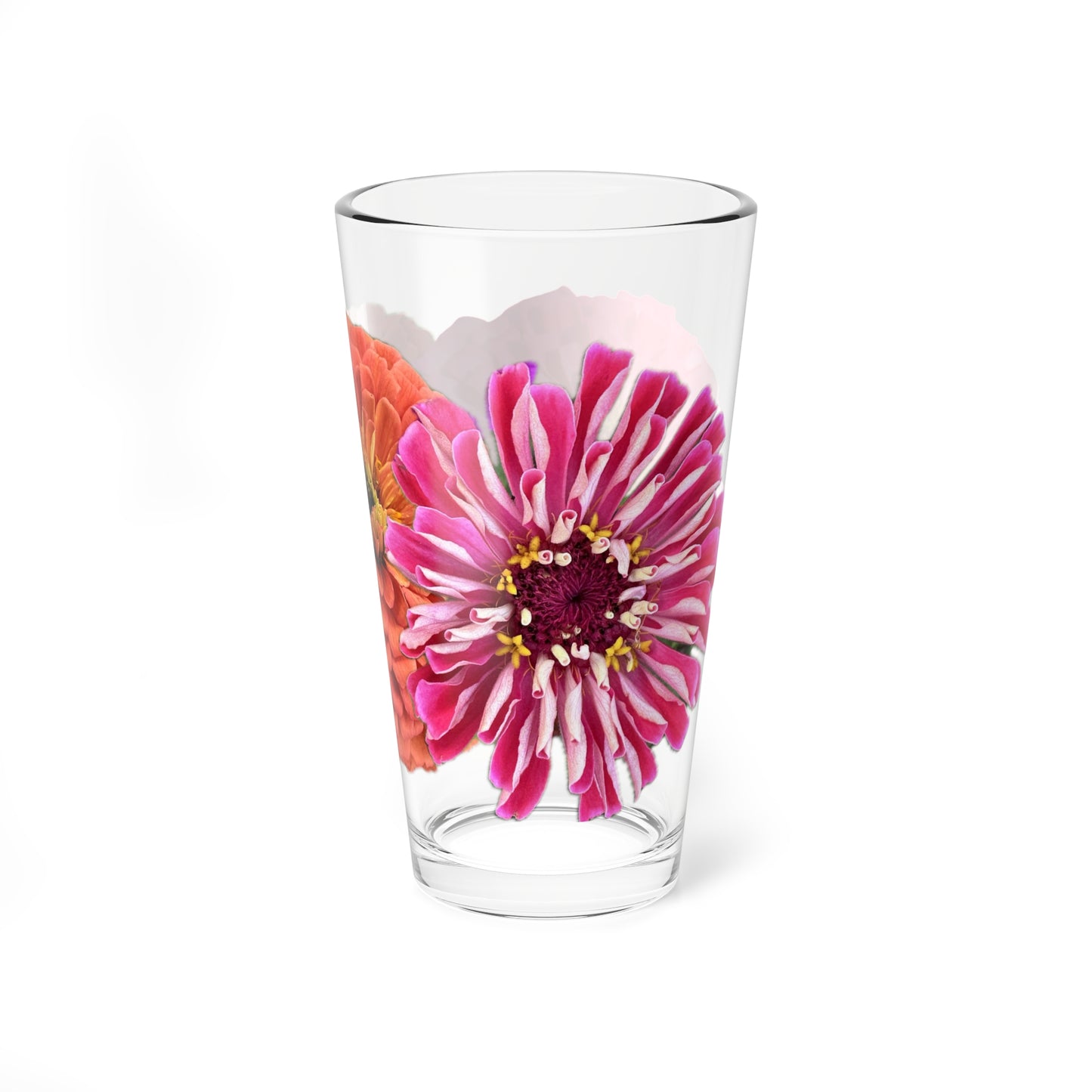 Zinnia Pint Glass Orange Pink