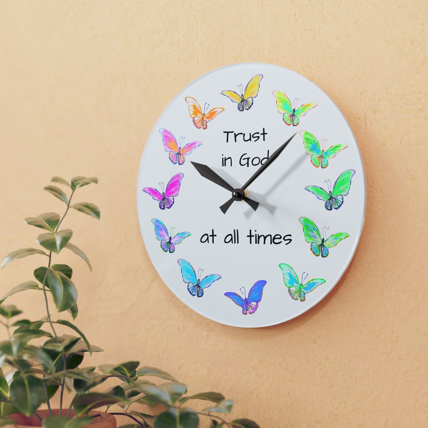 Blossom Glide Acrylic Wall Clock Trust God at all times