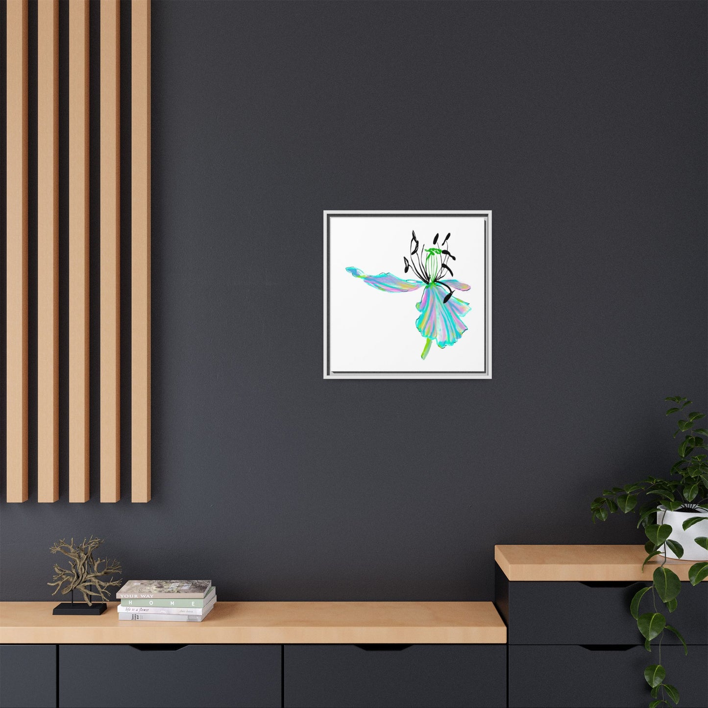 Wall Art Dancing Tulips Matte Canvas, Framed (Multi-color) Aqua Blue