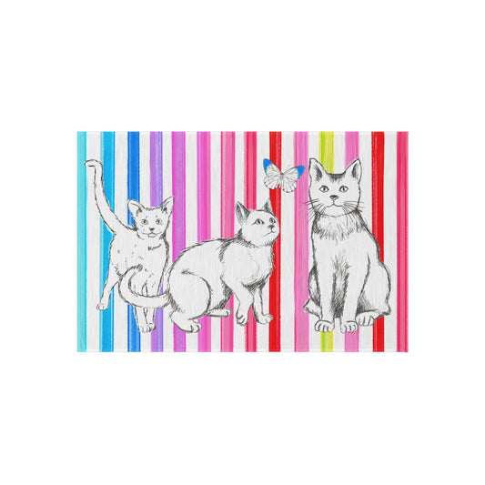 Indoor/Outdoor Rug Cat Fun Rainbow Stripes with Butterfly