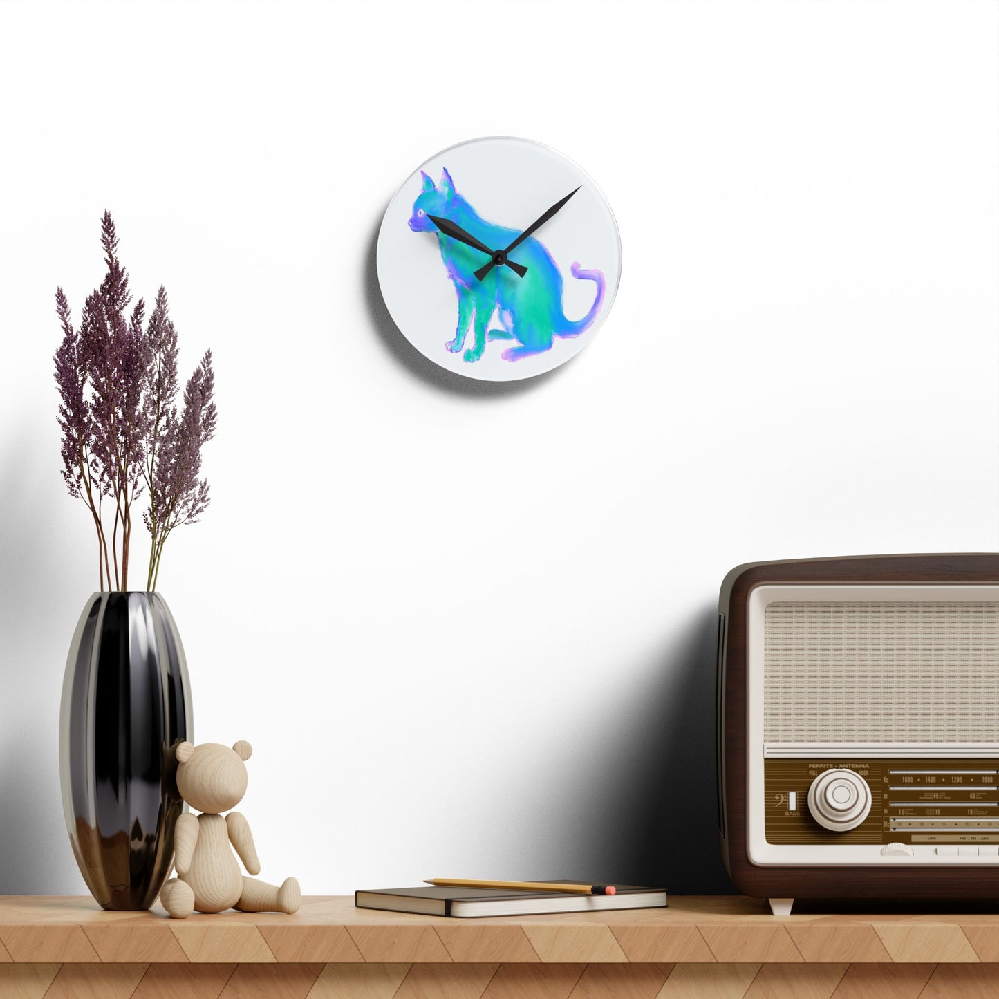 Colorful Dogs & Cats Wall Clock in Blue and Green