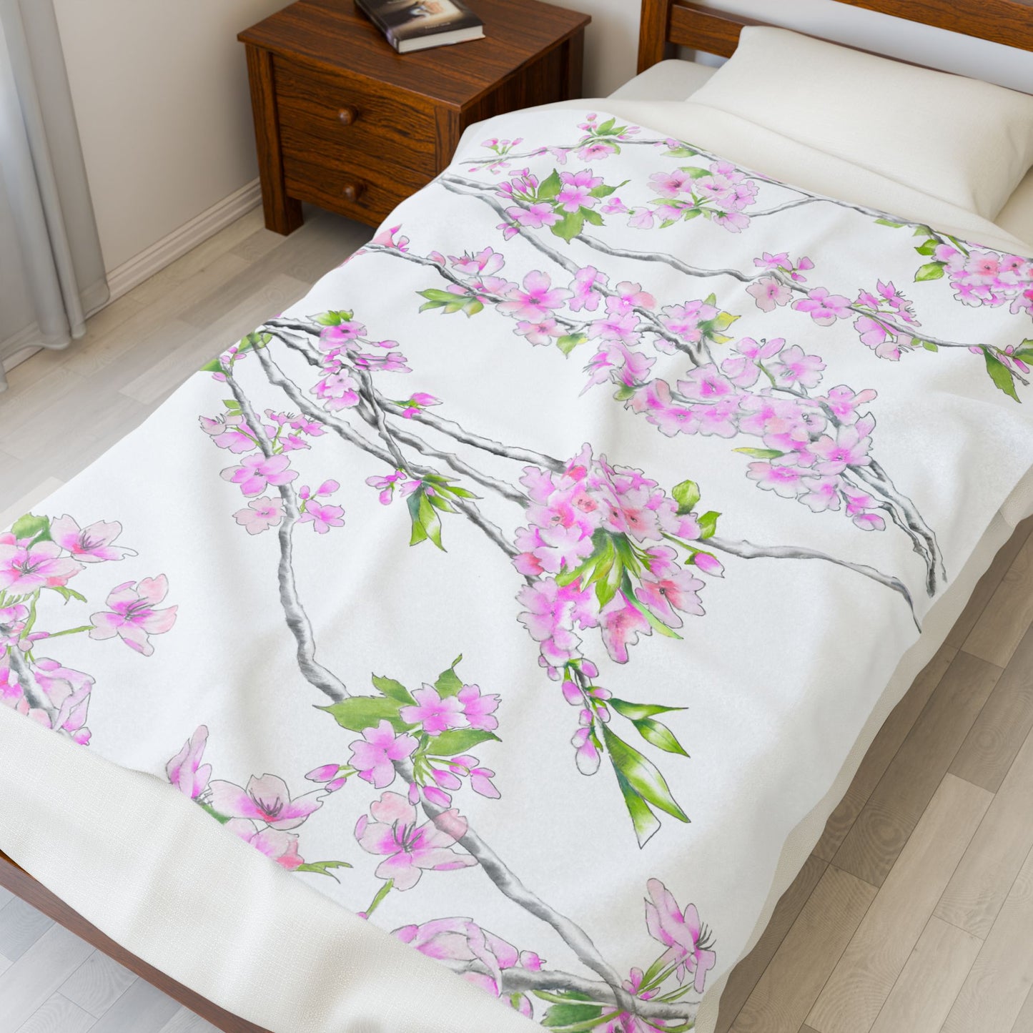 Cherry Blossom Velveteen Plush Blanket