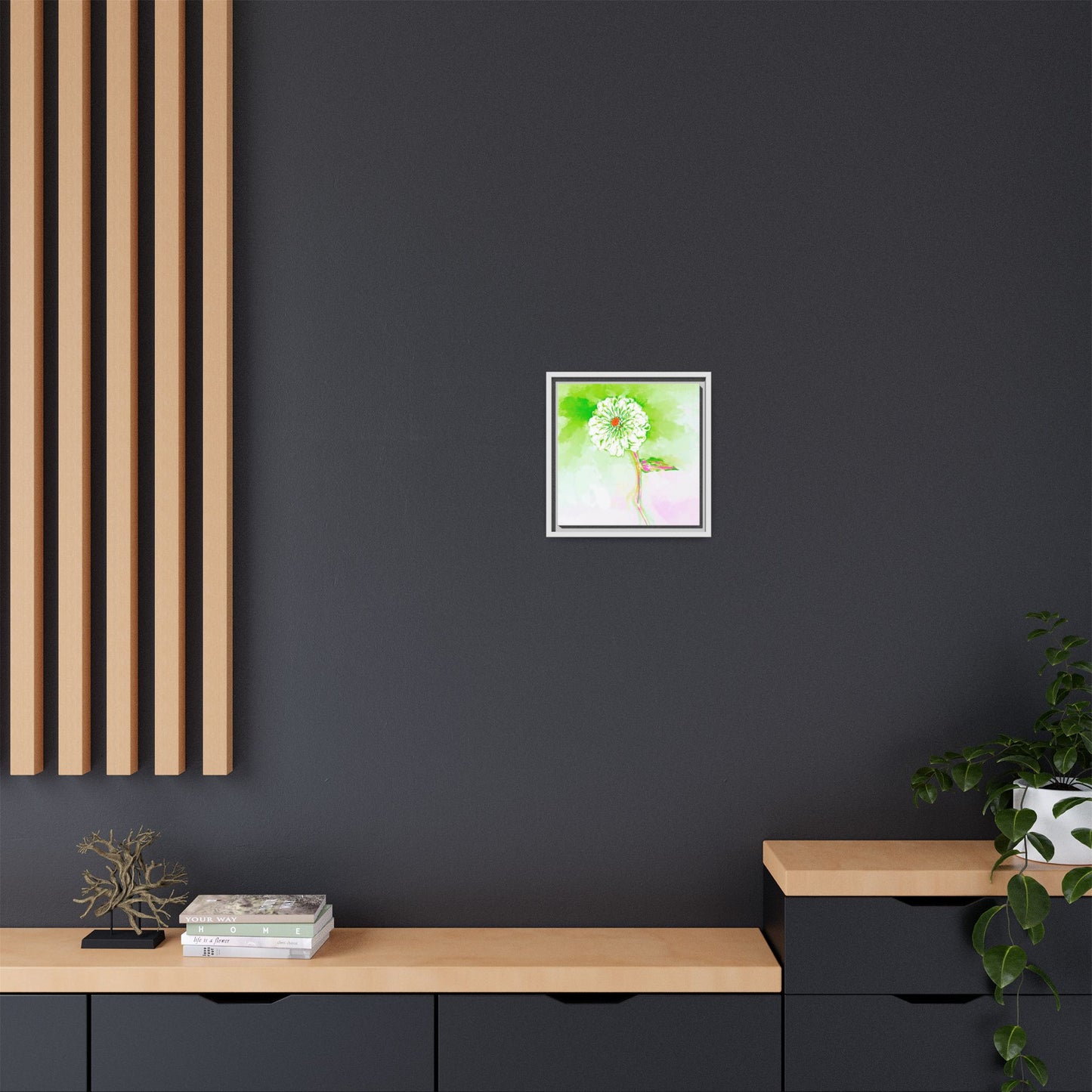 Zinnia Color Splash Matte Canvas Yellow Green Framed