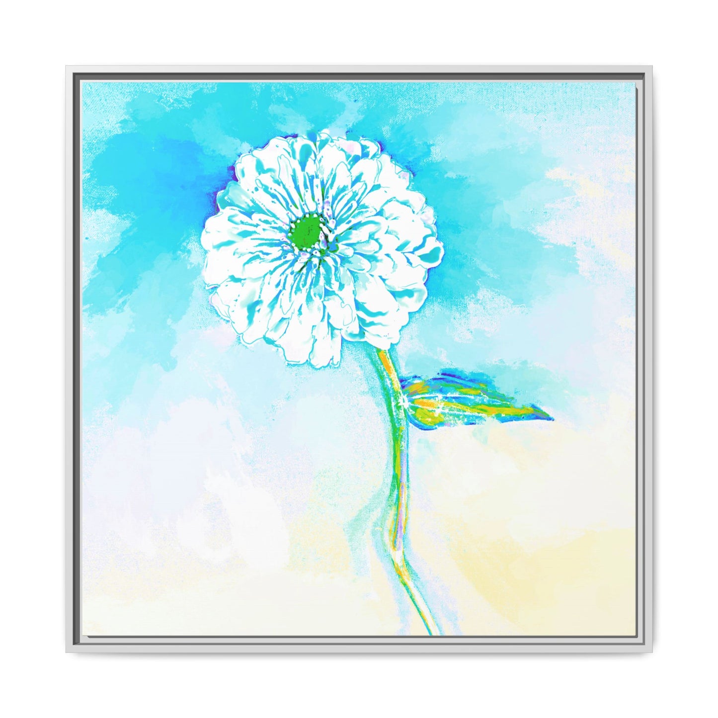 Zinnia Color Splash Matte Canvas Aqua Framed