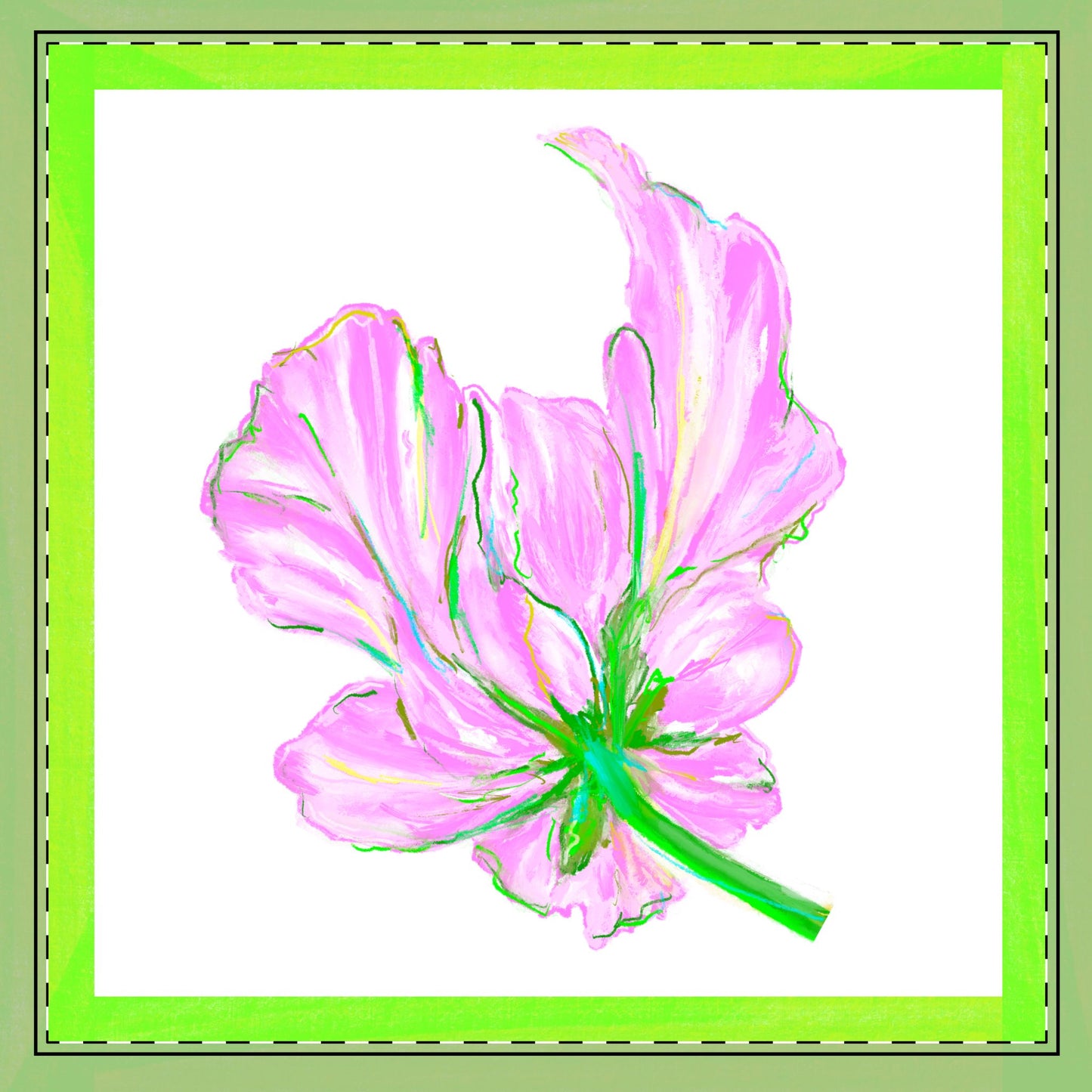 Tulip Love Poly Twill Napkin Spring Green border
