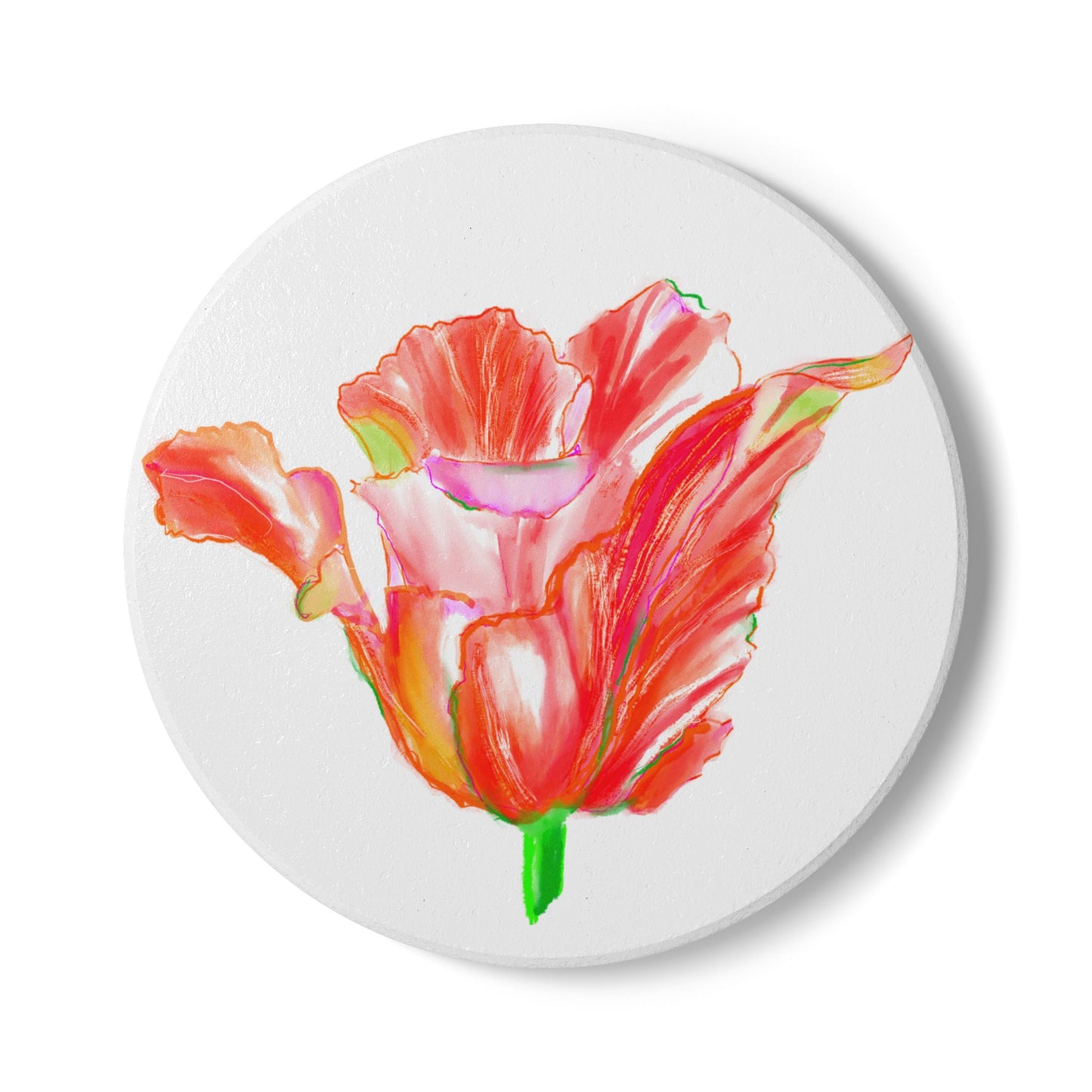 Tulip Love Ceramic Coaster in Red Orange