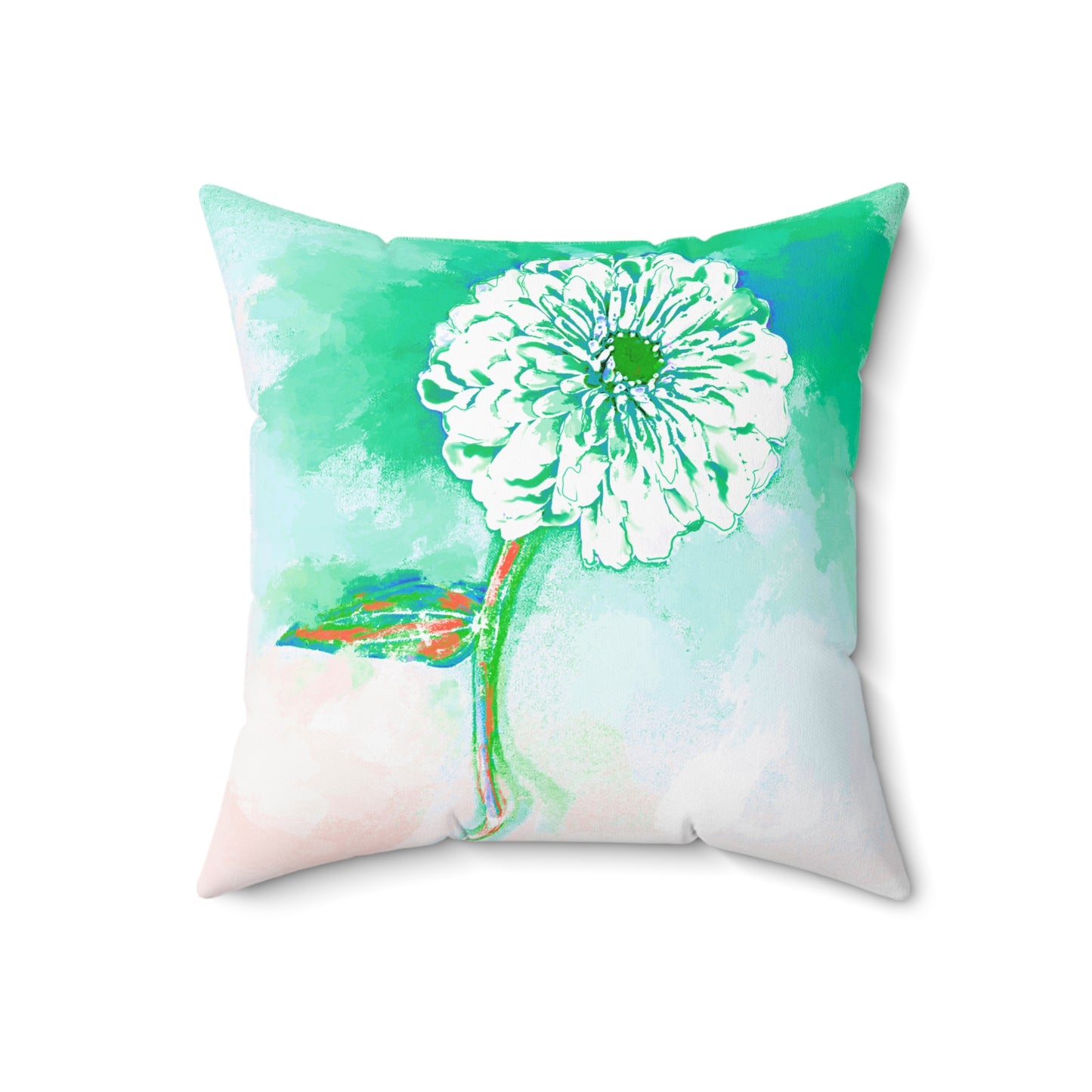 Zinnia Color Splash Spun Polyester Square Pillow,  Aqua, Blue Green