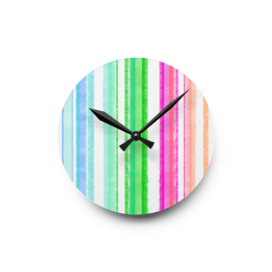 Kitchen & Dining, Office Watercolor Stripes Acrylic Wall Clock